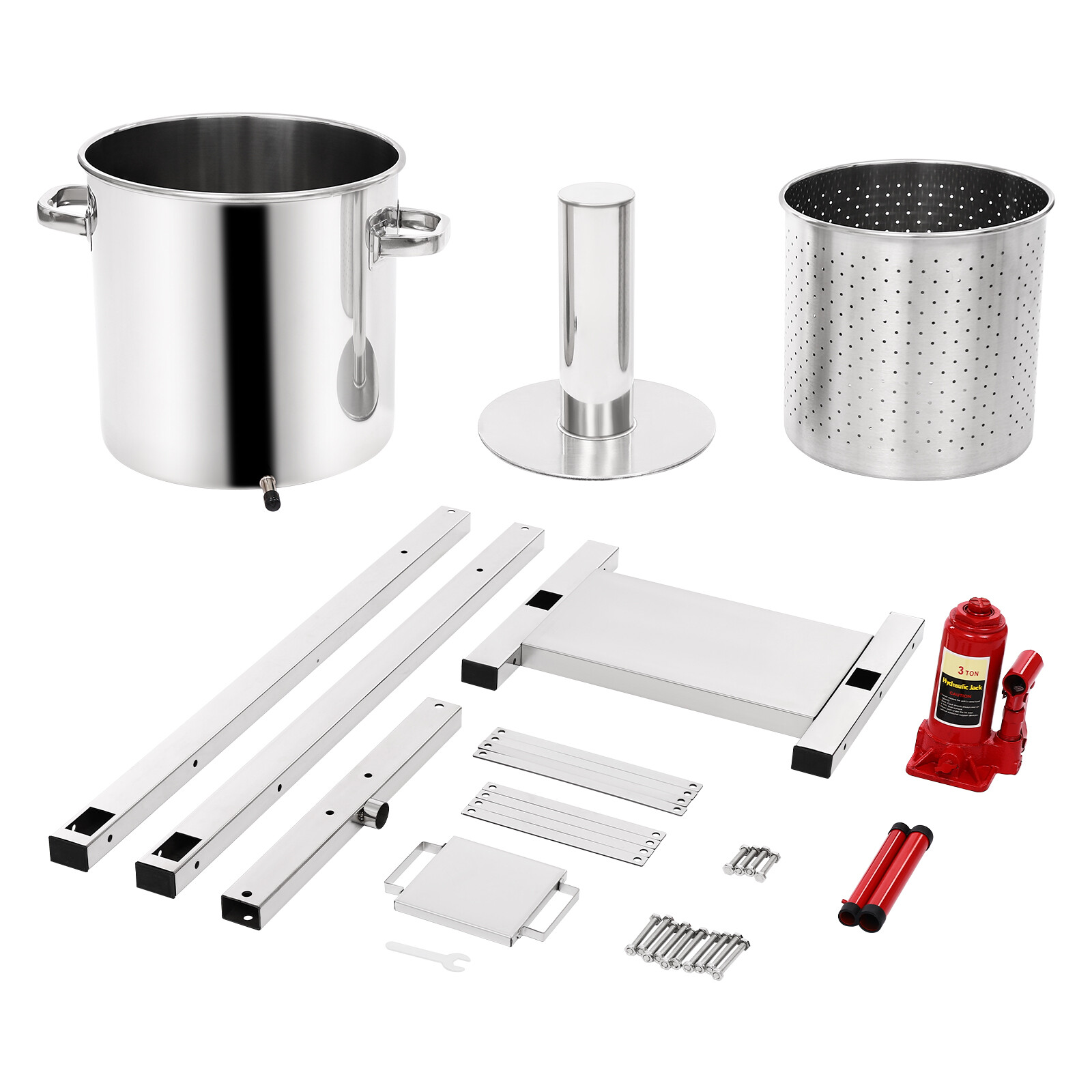 Fruit Wine Press, Stainless Steel Hydraulic Jack Press Extractor Silver
