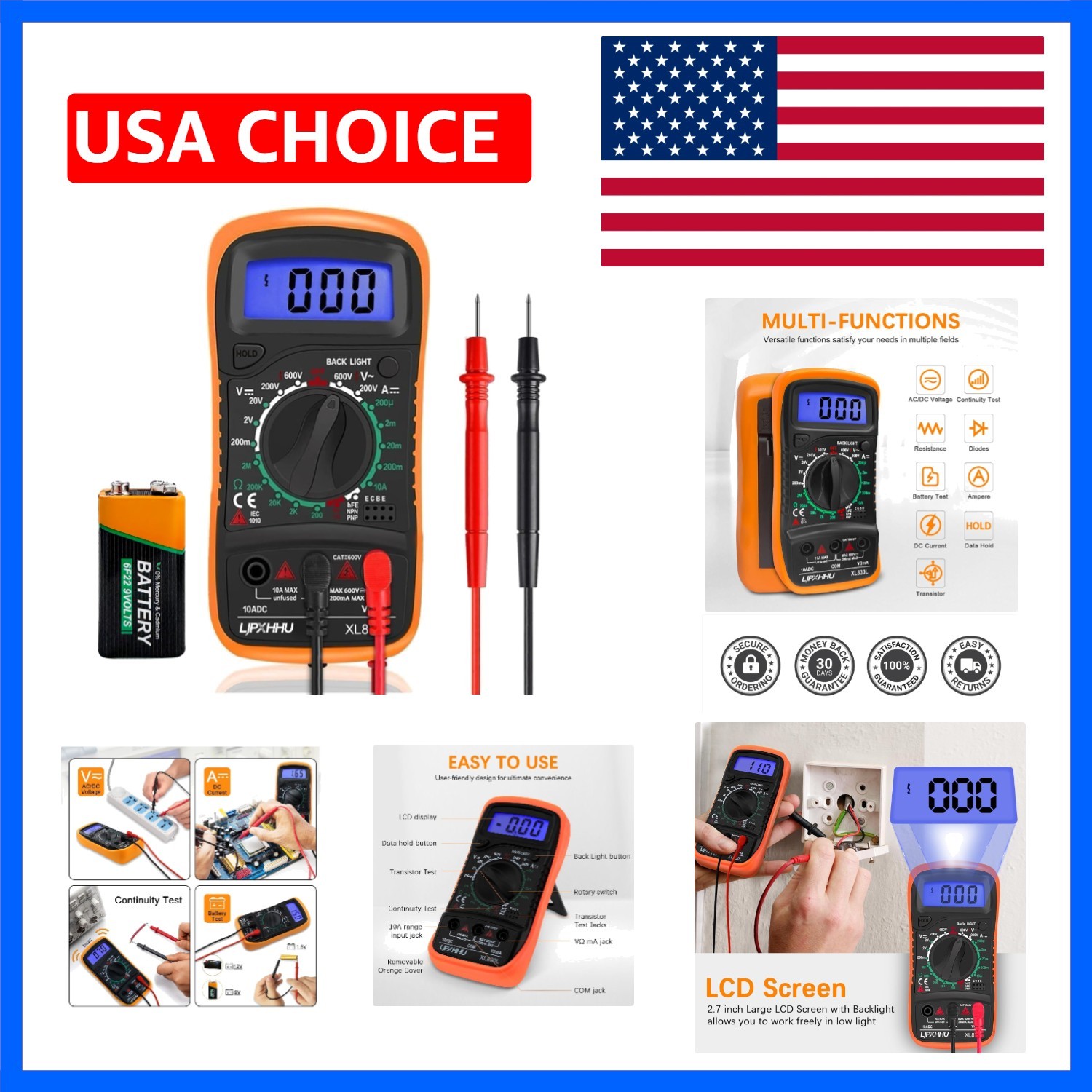 Digital Multimeter Voltmeter Battery Voltage Multi Tester Continuity Ohm Volt...