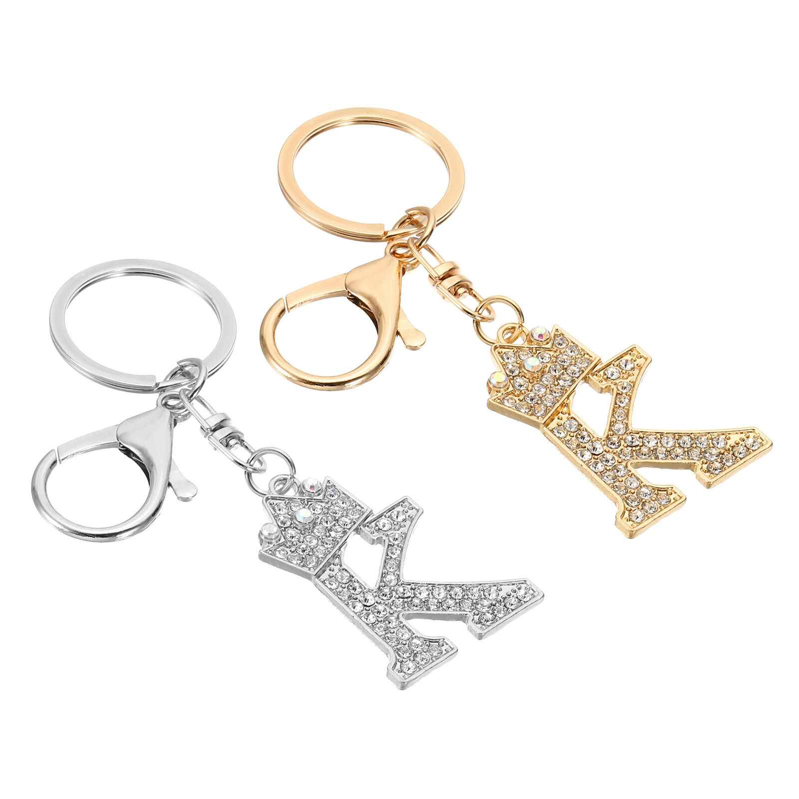 Initial Letter Keychain, 2 Pcs Letter K Crown Design Charm, Gold/Silver