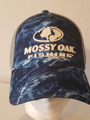 Mossy Oak Fishing Mesh Trucker Snapback Hat Cap Blue & White