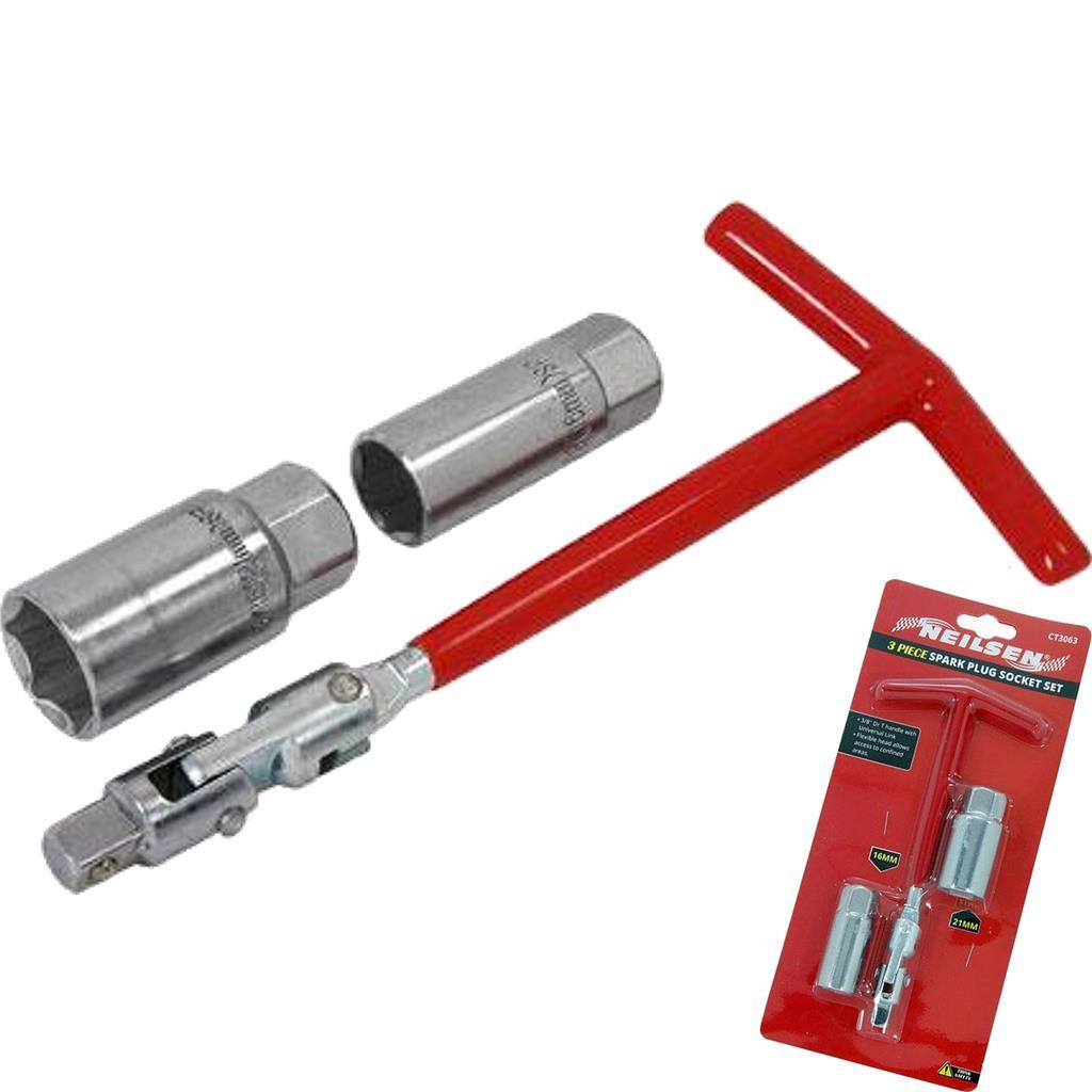 Neilsen 2pc 3/8"  Spark Plug Square Metric Socket 16mm 21mm Universal Link