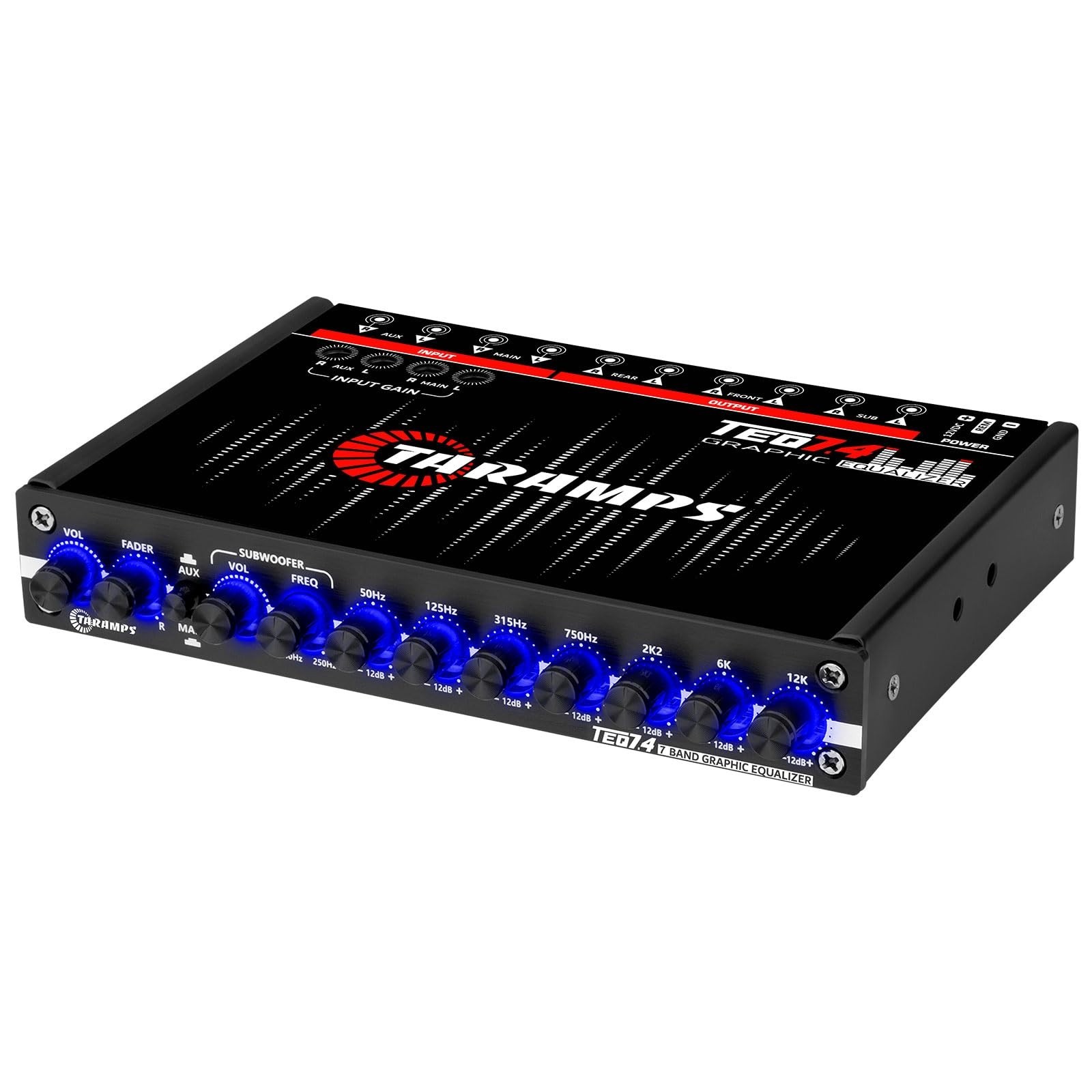 7-Band Graphic Equalizer for Car Audio, RCA Input/Output, Auxiliary Gain, Fader