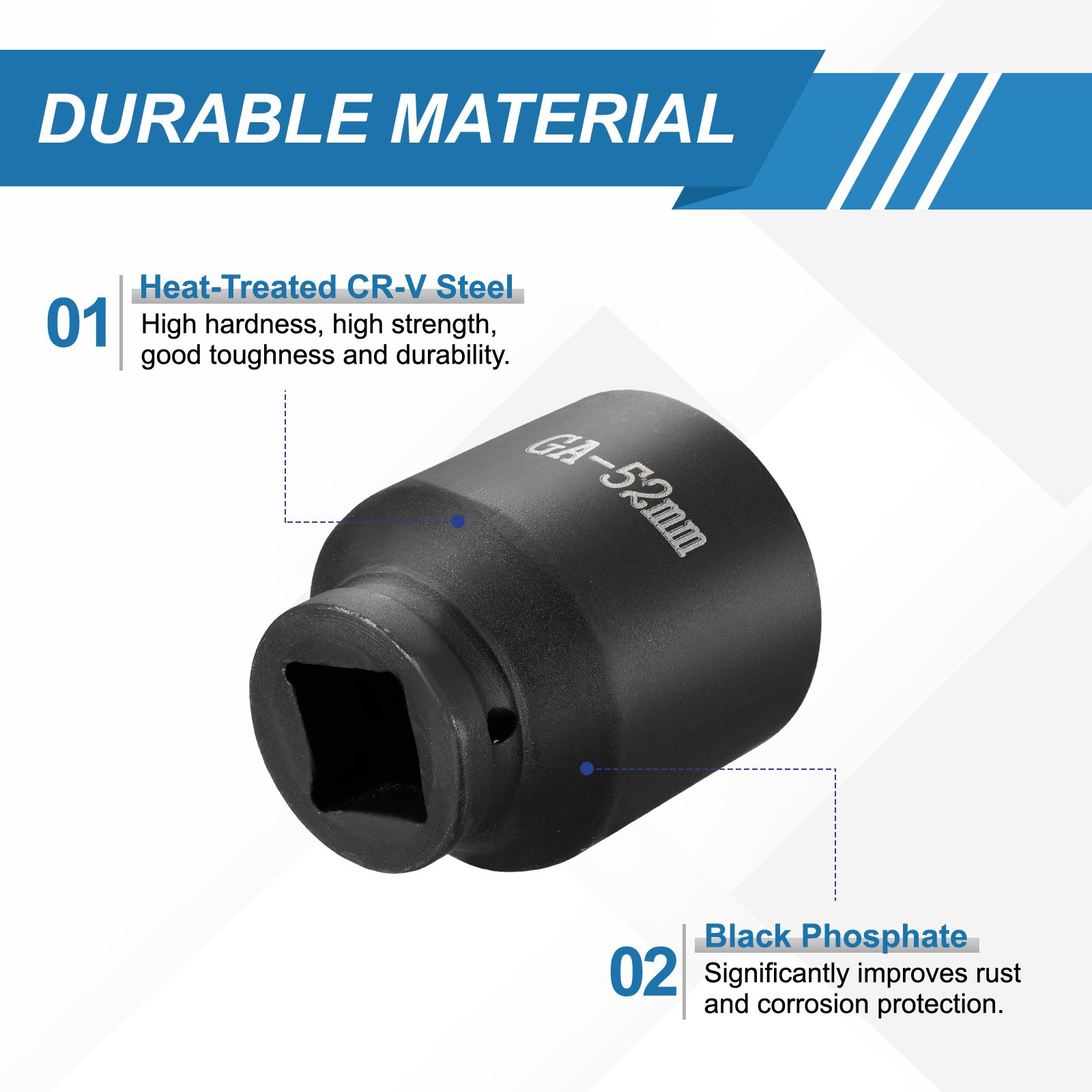 1 Inch Drive 52mm 6 Point Impact Socket Chromium Vanadium Steel