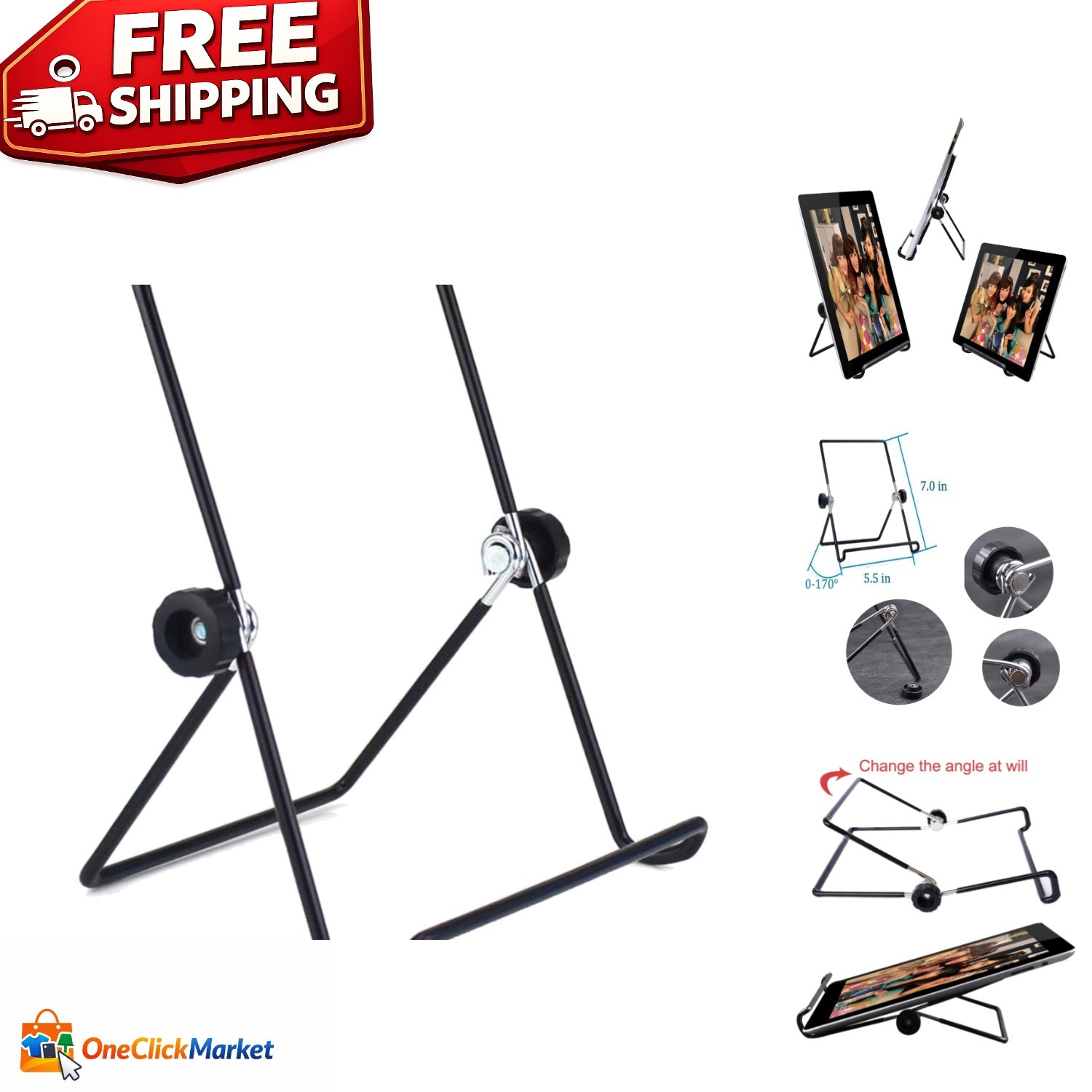 Portable Foldable Tablet Stand for 9-12.9 Inch Devices - Adjustable Angle Cradle
