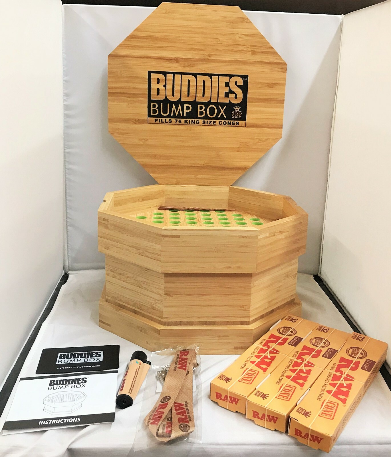 Buddies Wooden Octagon Bump Box King Size w/ 96 Classic King Size Cones & More