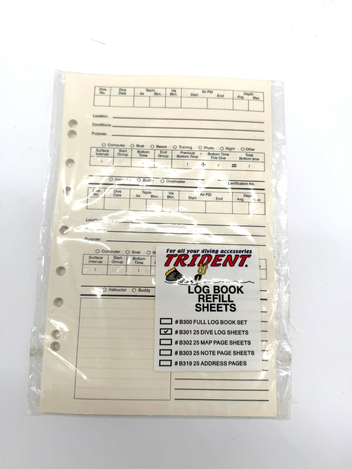 Trident Log Book Refill Pages -B301- New - 25 Sheets
