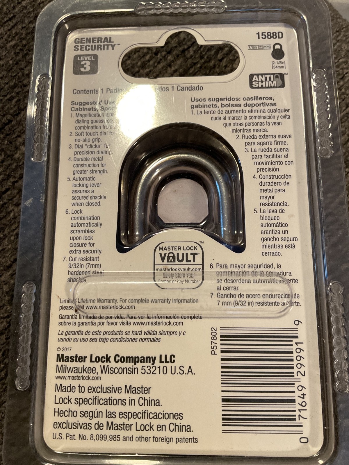 Master Magnified Combination Lock 1588D Level 3 New