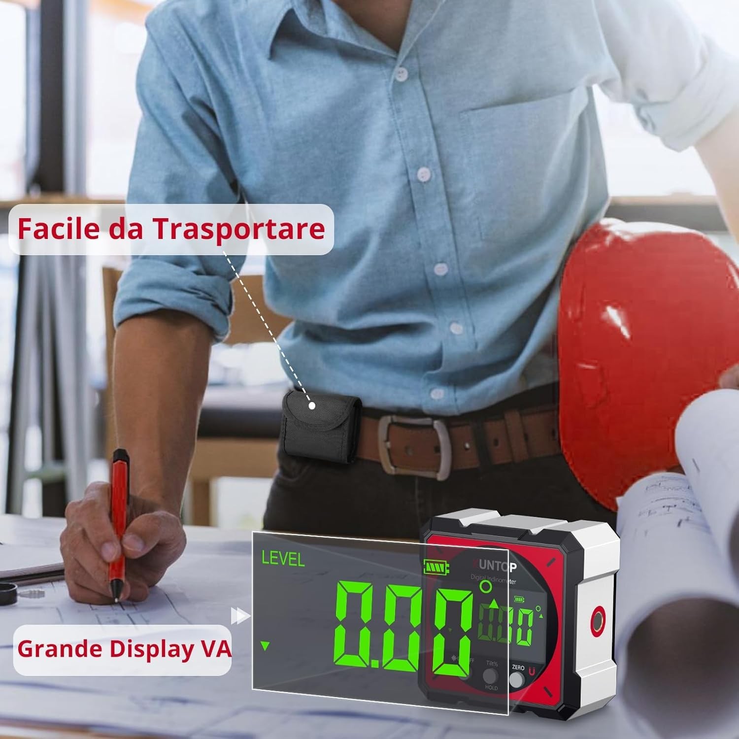 XUNTOP USB Charging Digital Angle Finder Level Box with Laser (Class 2, Red