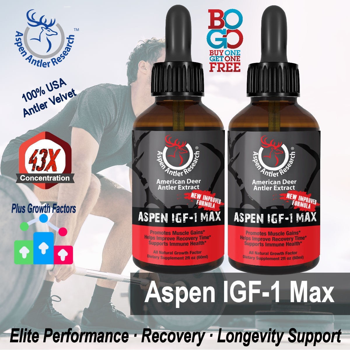 Deer Antler Velvet Extract Spray - IGF-1 | 200mgs, 2 Pack |  43X Concentration!