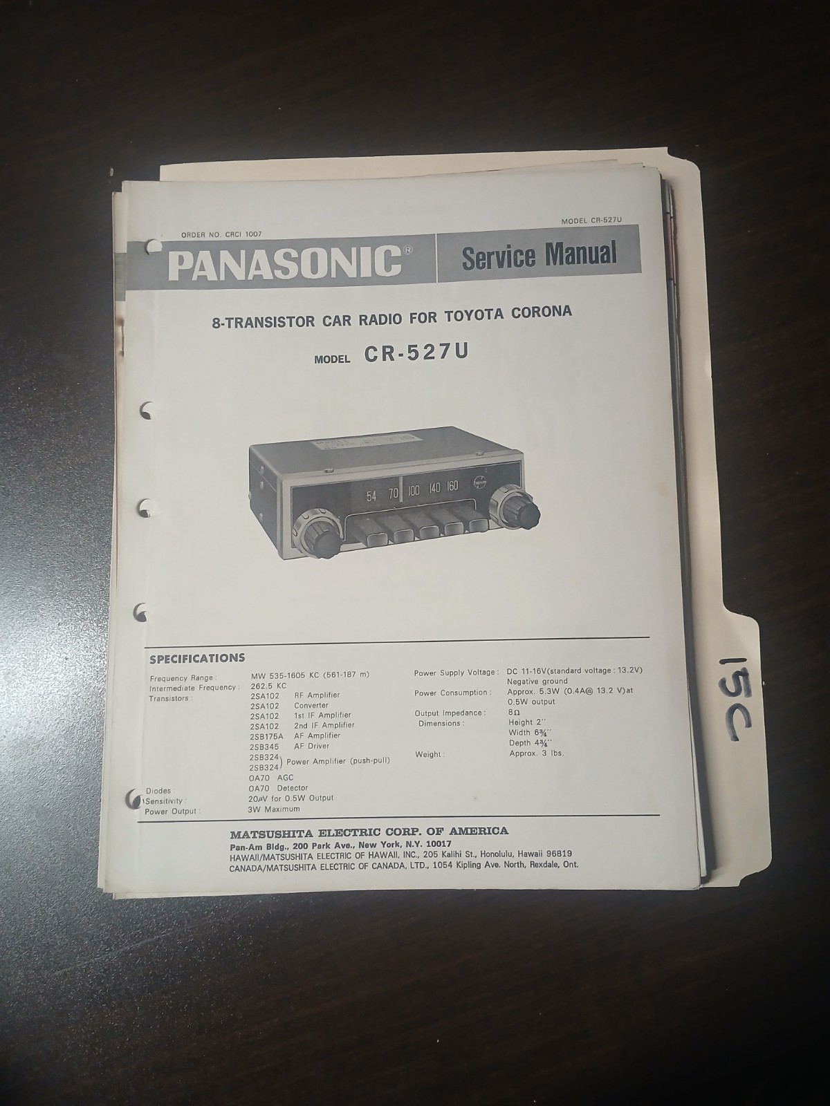 Panasonic CR 527 U Service Manual Original Repair Book Radio