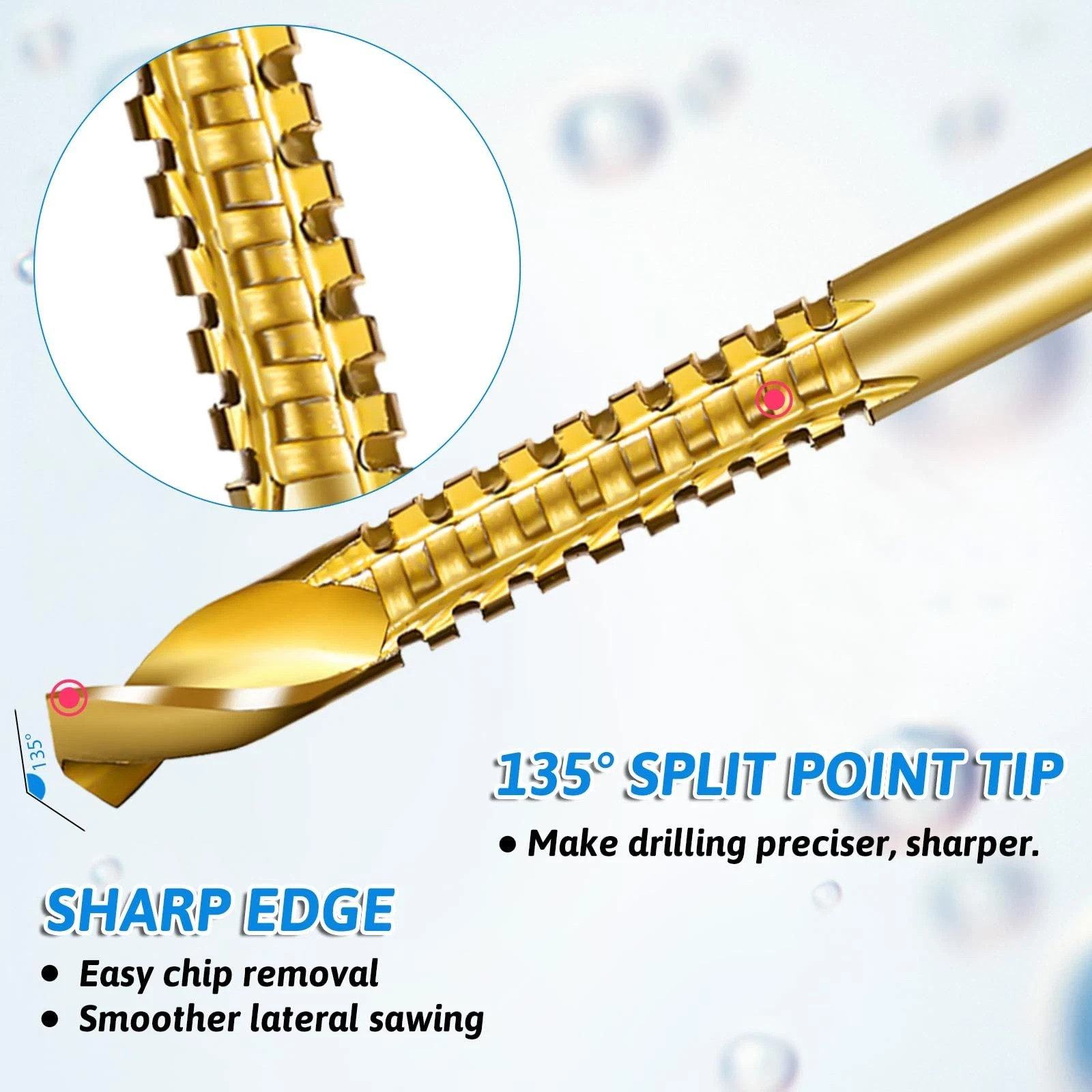 8 Pack Titanium Coated HSS Twist Drill Bits, 3-10Mm Serrated Side Cutting Drill