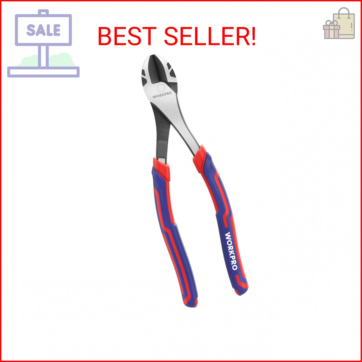 WORKPRO 8 Inch High Leverage Diagonal Pliers, CRV Steel & Anti-Slip Handle