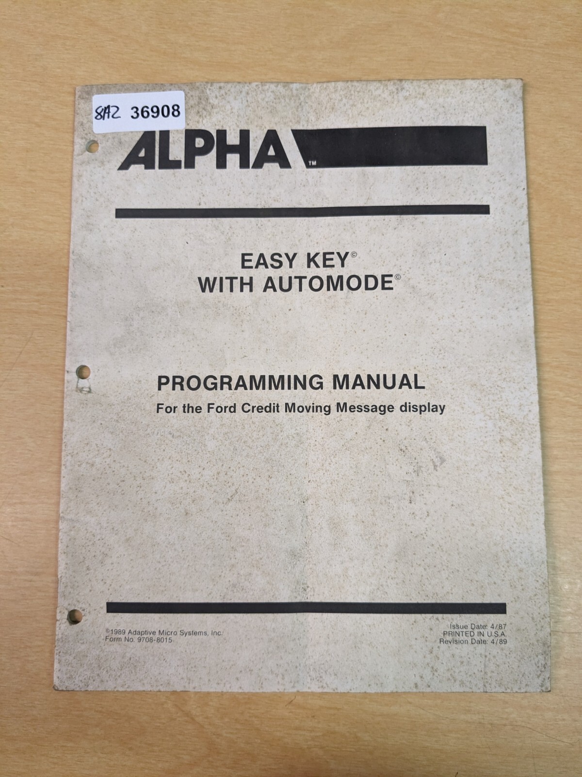 Alpha Easy Key with Automode Programming Manual (Ford Credit Message Display)