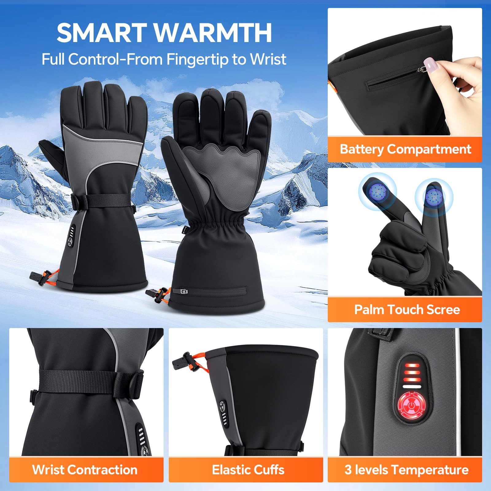 Rechargeable Heated Gloves for Men Women 7.4V Battery Heated Ski Gloves with...