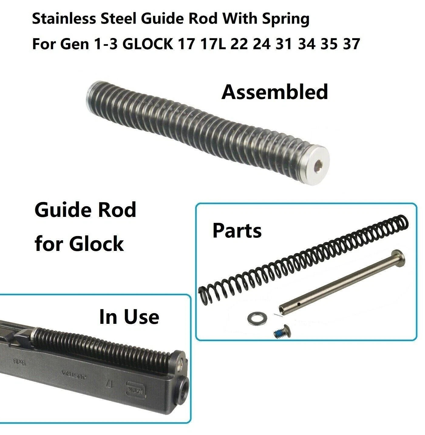 G17 Stainless Steel Recoil Spring Guide Rod fit GL0CK 17 17L 22 24 34 35 Gen3 K