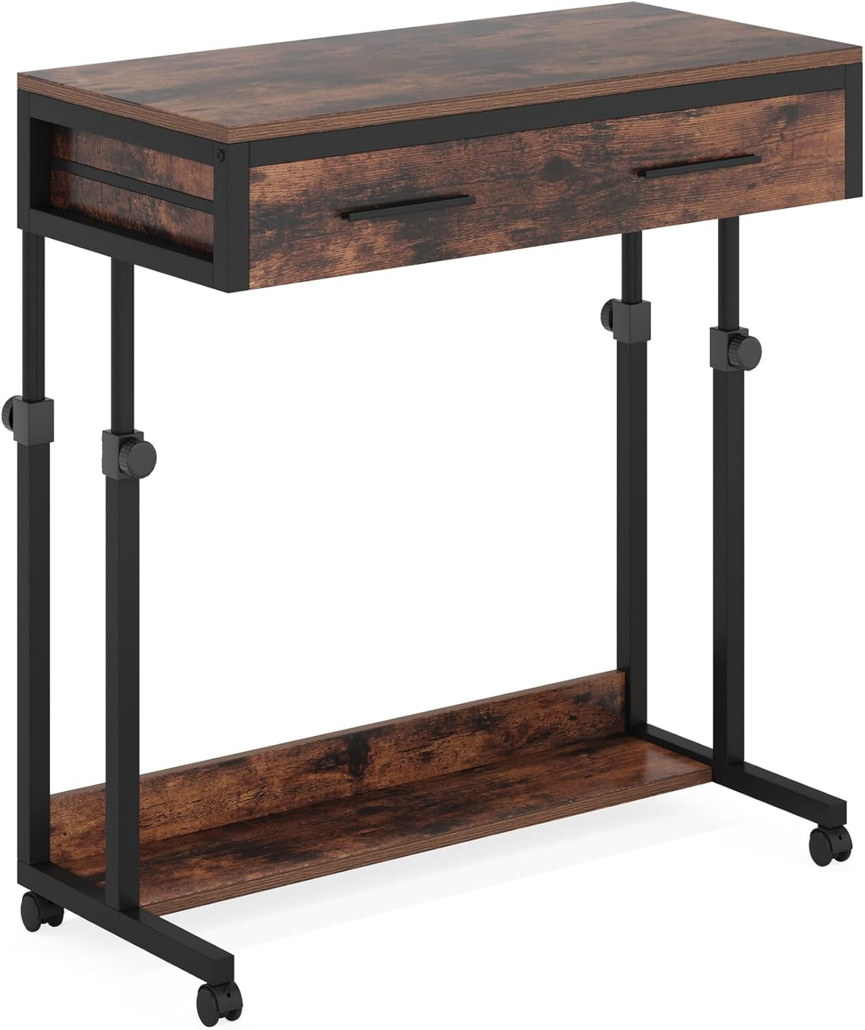 Portable Desk with Drawers, Mobile Laptop Desk with Wheels, Sofa Side Table Smal