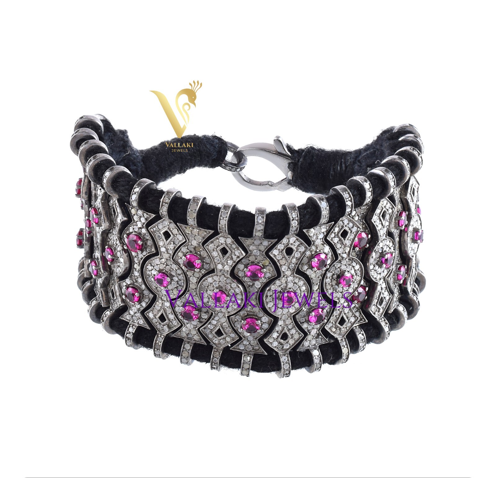 MACRAME Pave Diamond trendy thread Bracelet studded natural Cut Ruby Handcrafted
