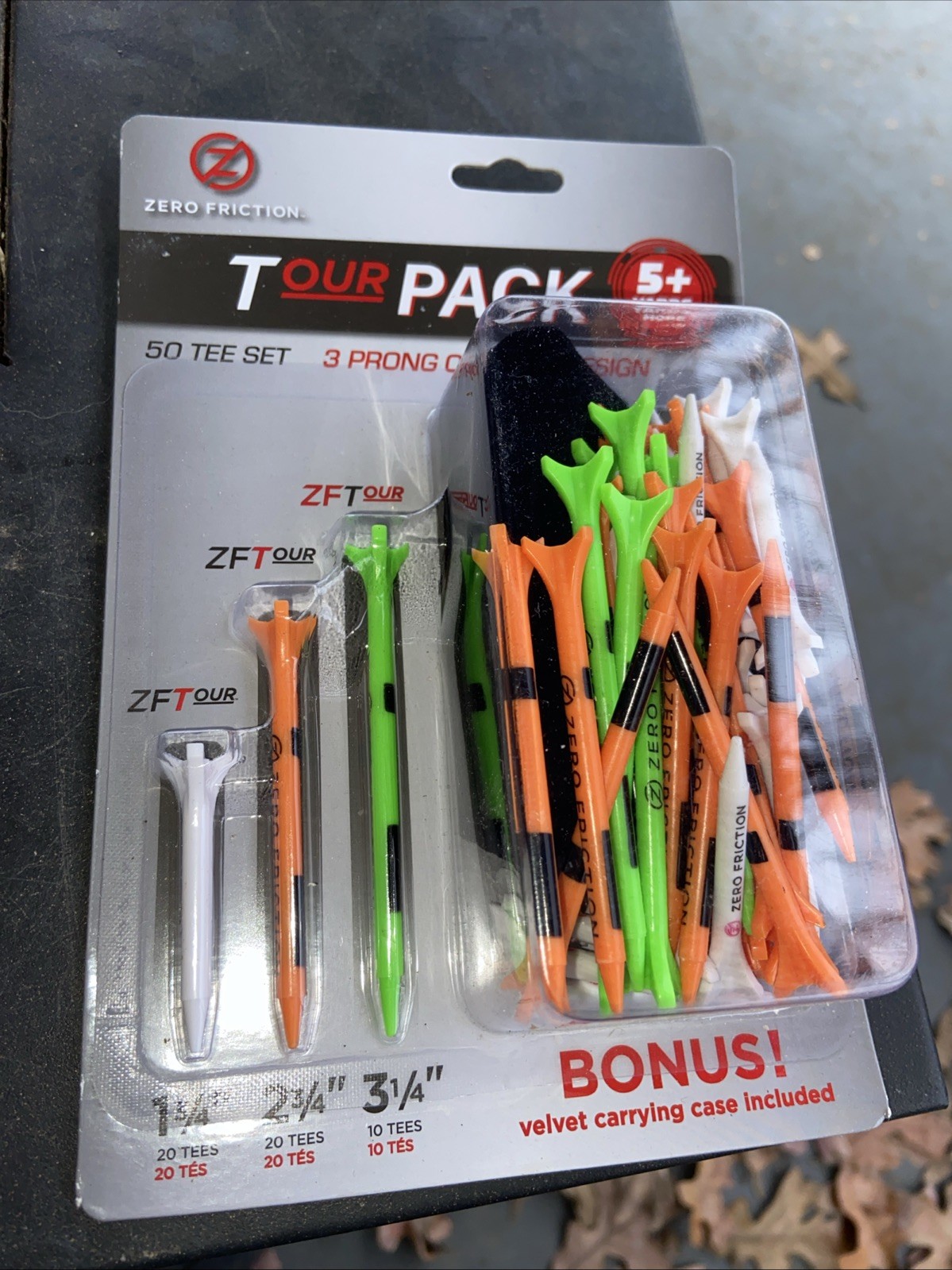 Tour Variety Golf Tee Pack 50 Tee Set White/Orange/Lime New