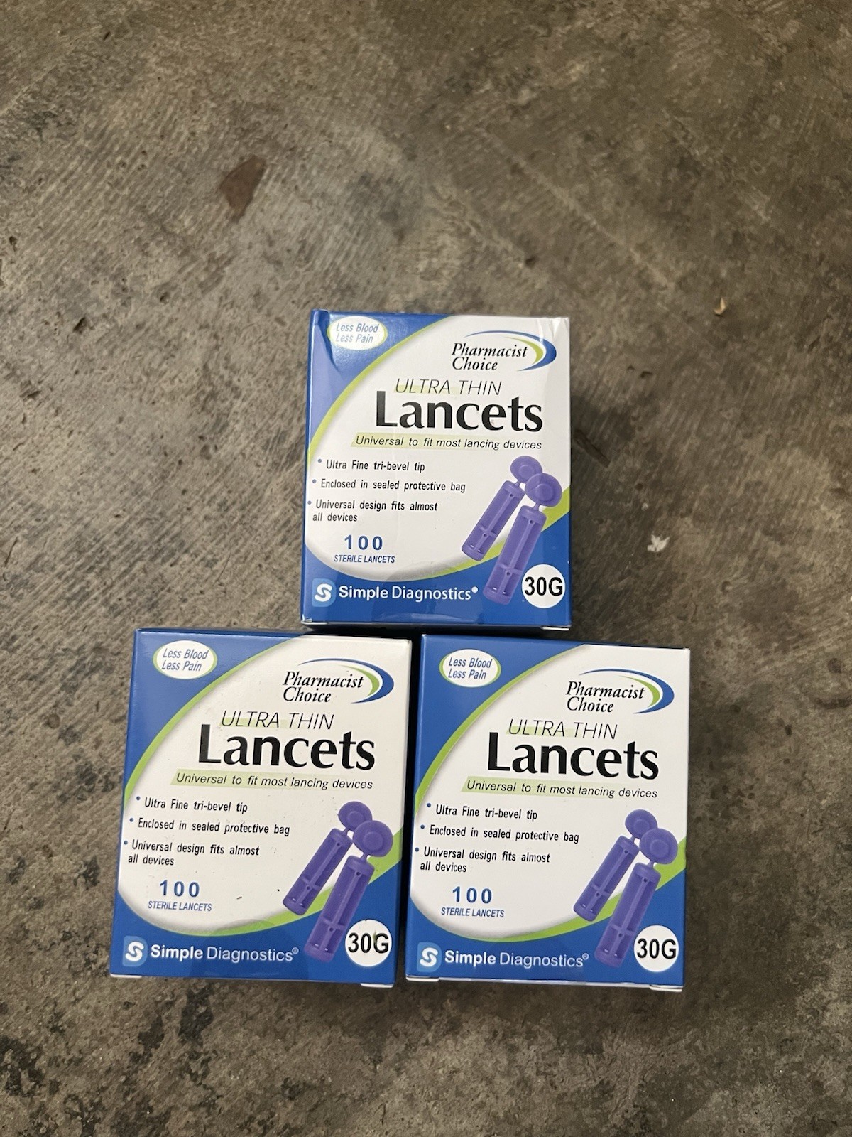 3 Pack Pharmacist Choice Ultra Thin Sterile Lancets 30G Ultra Fine 100 Count