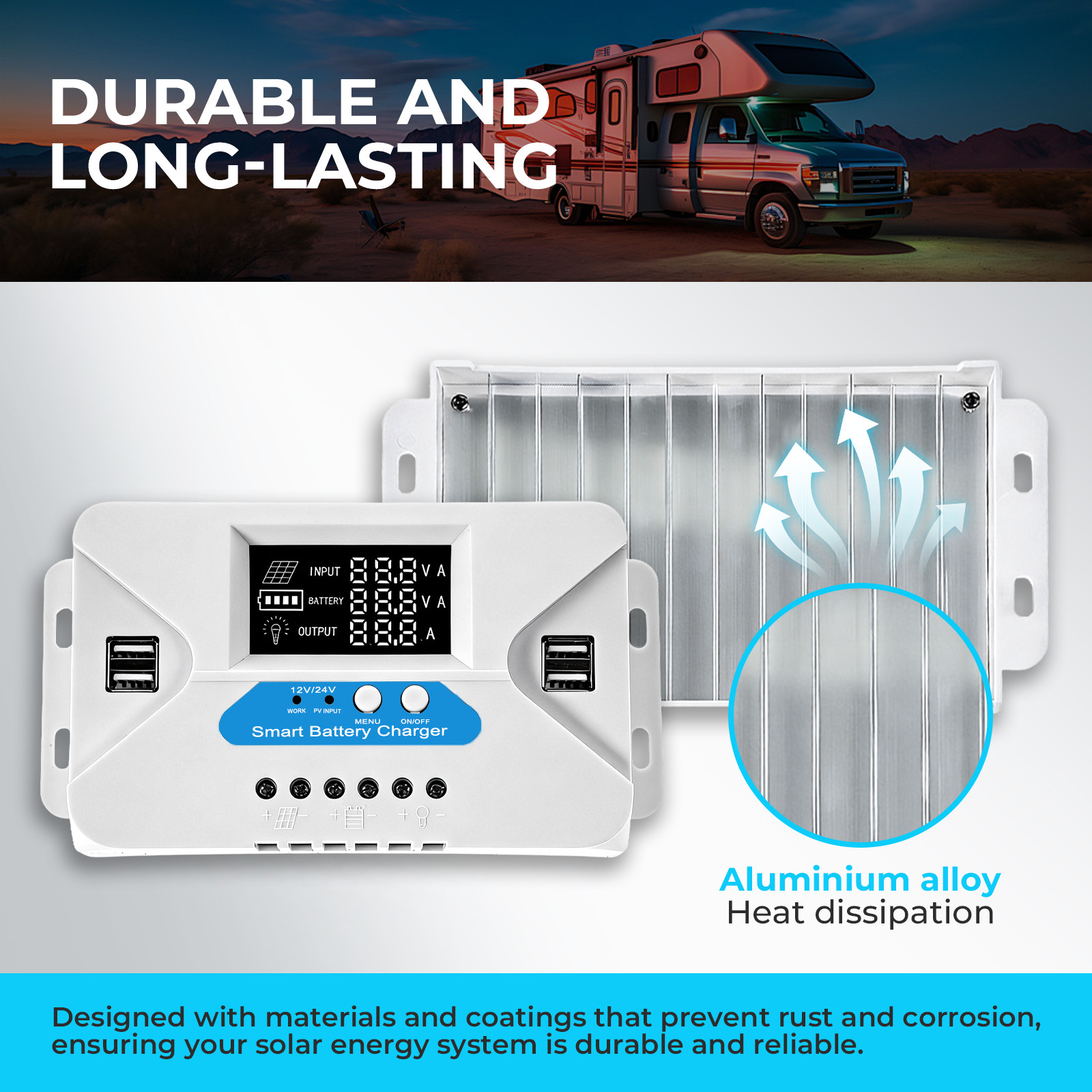 20A 12V/24V Solar Panel Battery Charge Controller LCD Auto Regulator USB port