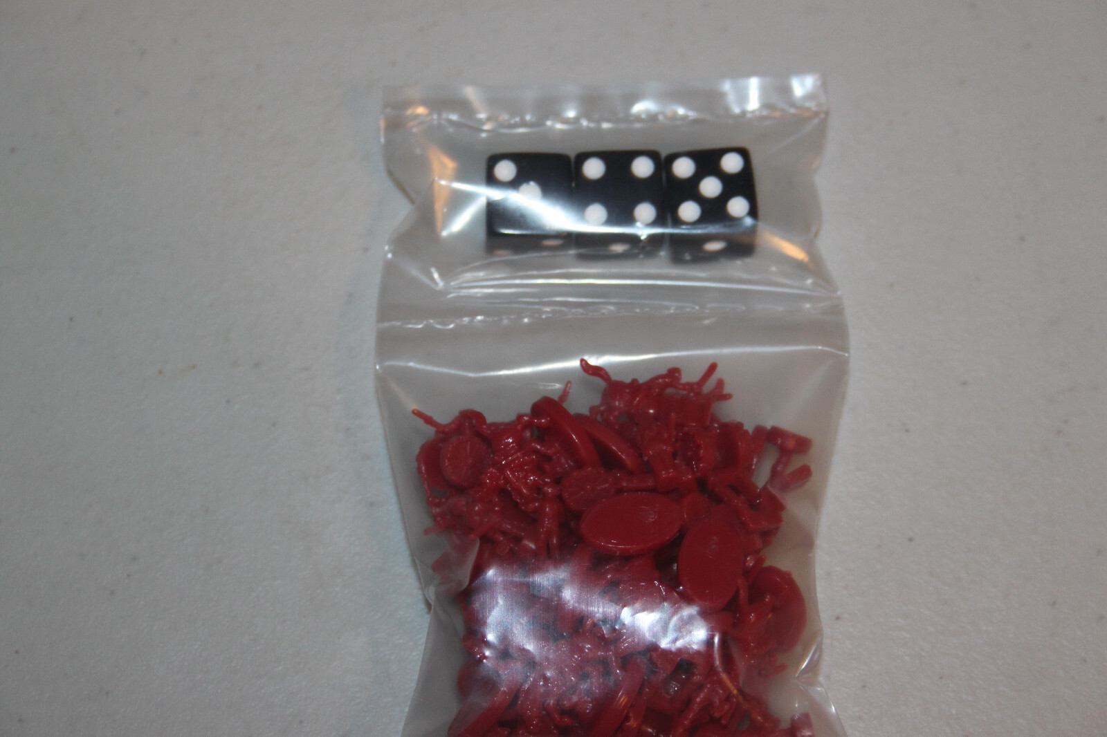 Risk Global Domination Red Replacement Army Pieces, Dice NEW in bag.2010 Game