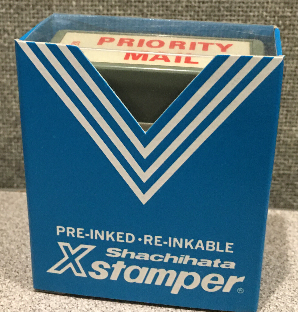 Shachihata Xstamper "PRIORITY MAIL " Pre-Inked Re-Inkable  Stamp 1028