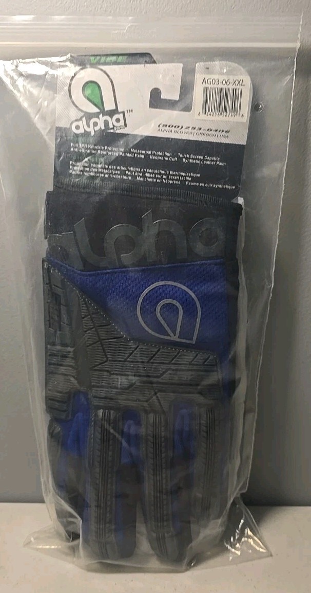 Alpha Gloves AG03-06 XXL Vibe Mechanics Blue Protect Knuckles Metacarpal