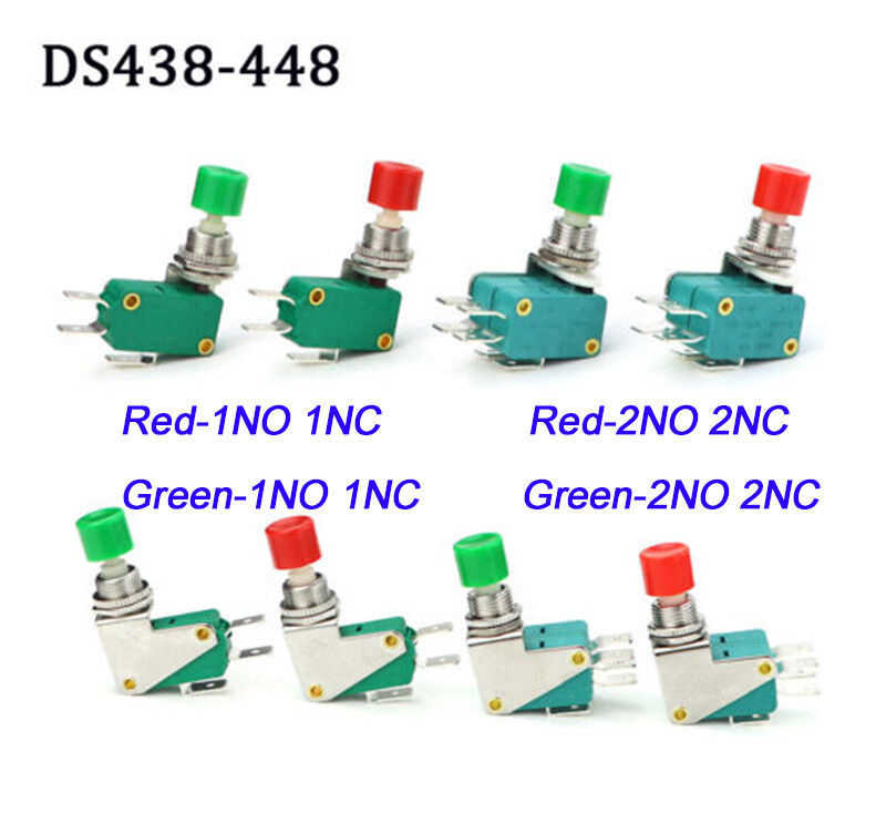 DS438-448 Microswitch Momentary Red / Green Push Button Self-Resetting 250V 16A