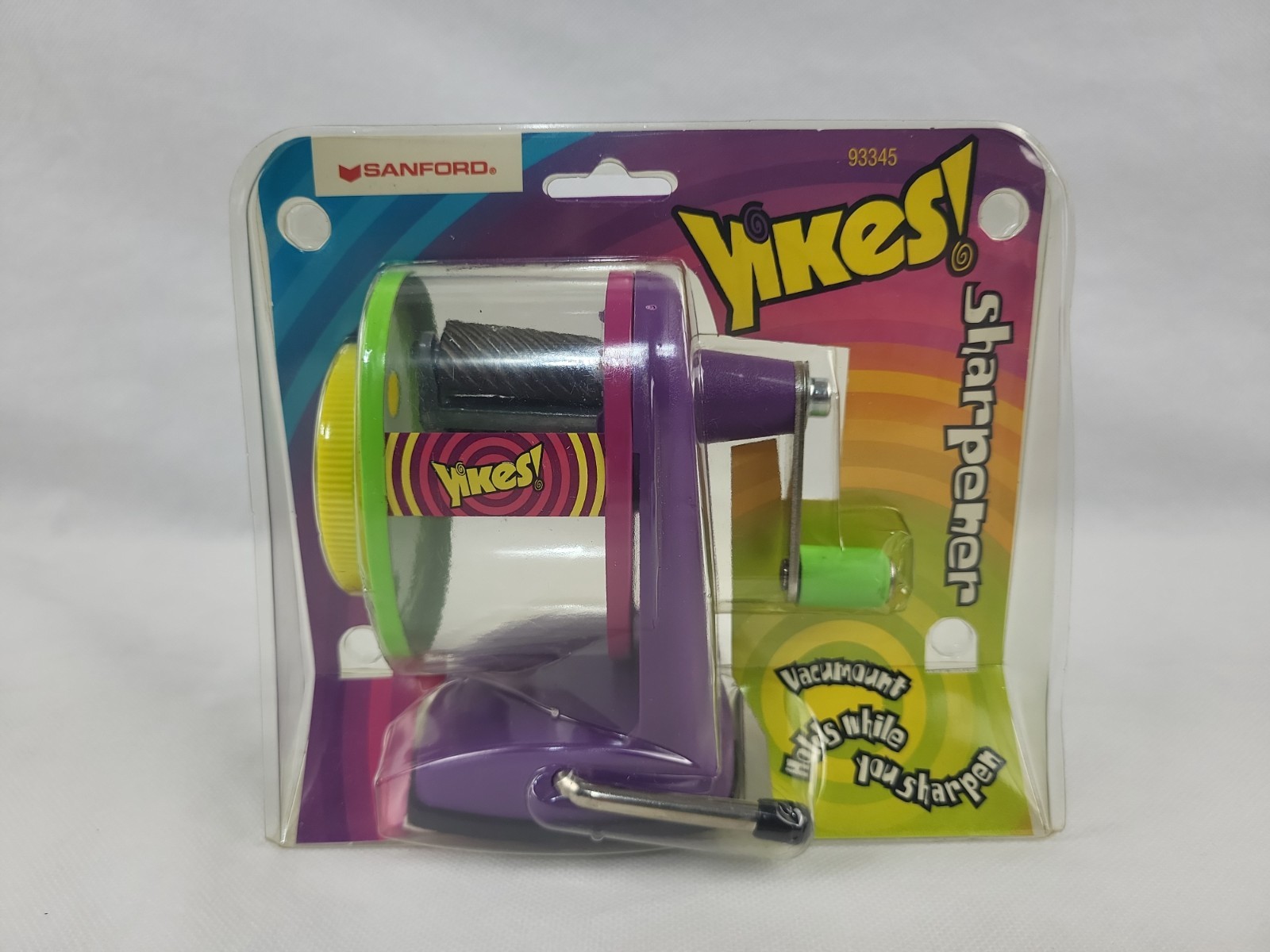 Vintage YIKES! 1990's Multicolor  Pencil Sharpener Tabletop Vacumount New Unused