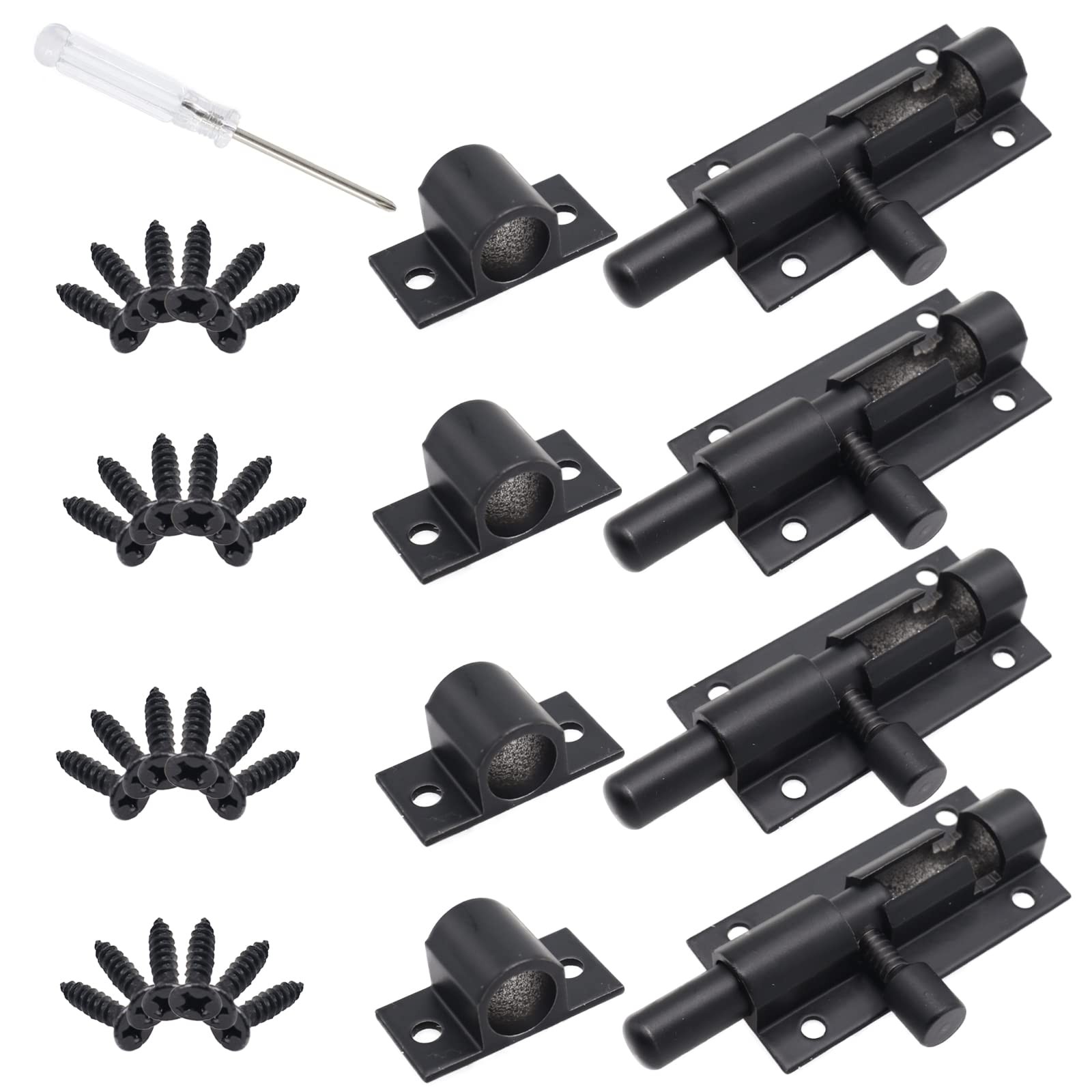 4-Pack Black 2 Inch Aluminum Slide Barrel Bolt Door Latch | heavy duty gate lock