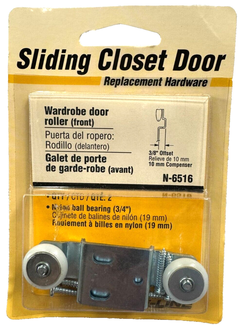 PRIMELINE SLIDING CLOSET DOOR Front Roller 3/8" Offset Nylon 6mm 2PK #N-6516