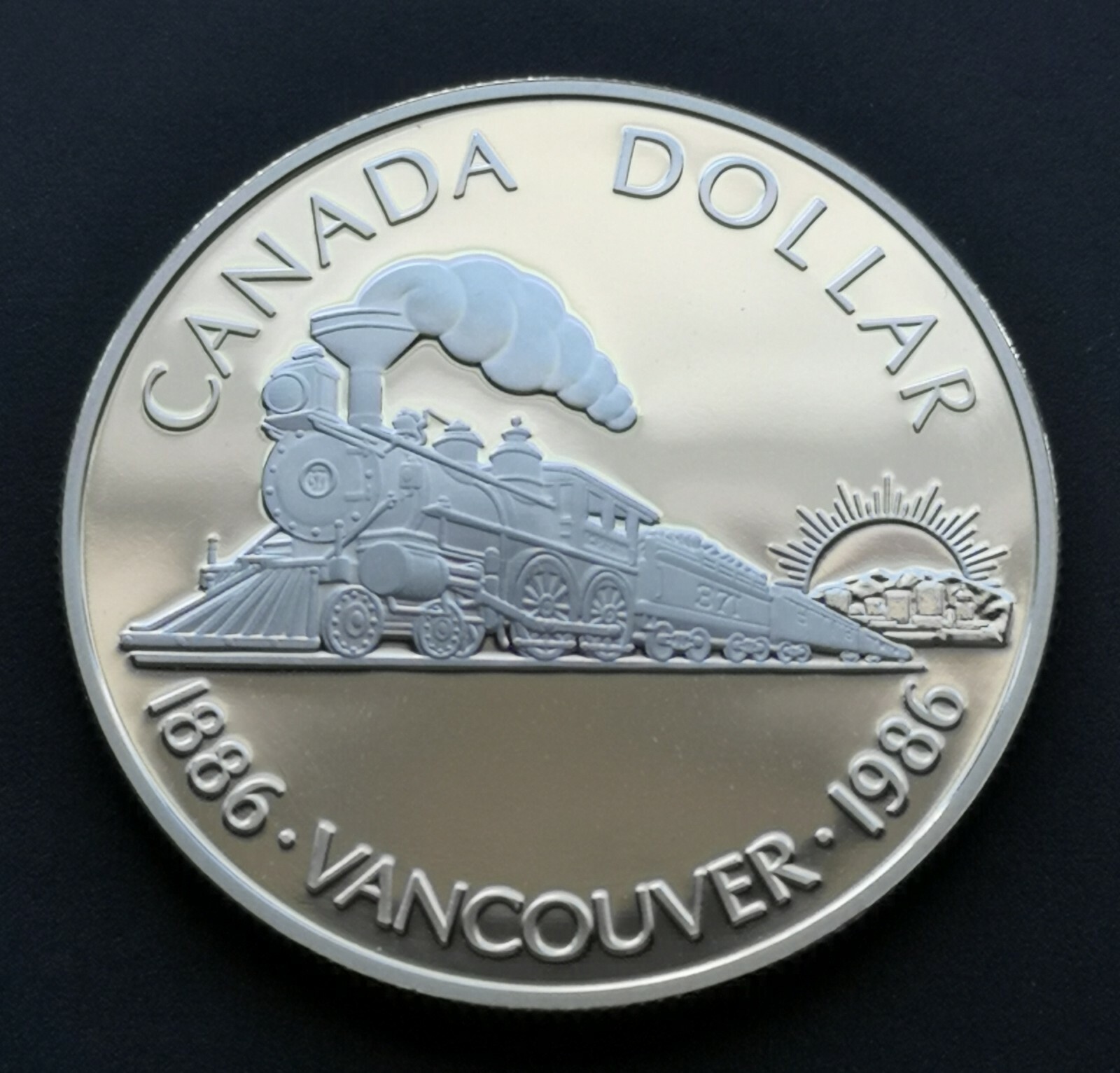 *** CANADA  1986  PROOF  SILVER  DOLLAR  ***  1886 - 1986  VANCOUVER  TRAIN ***