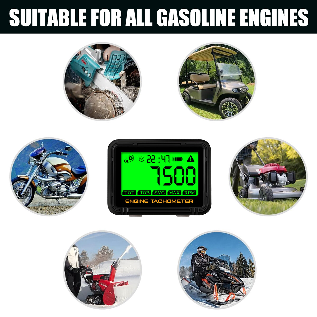 Digital LCD Engine Hour Meter Inductive Tachometer Gauge For Car Boat Motorcycle