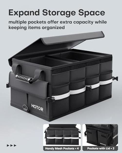 Car Trunk Organizer - Foldable Trunk Organizer for SUV, Car Medium Black