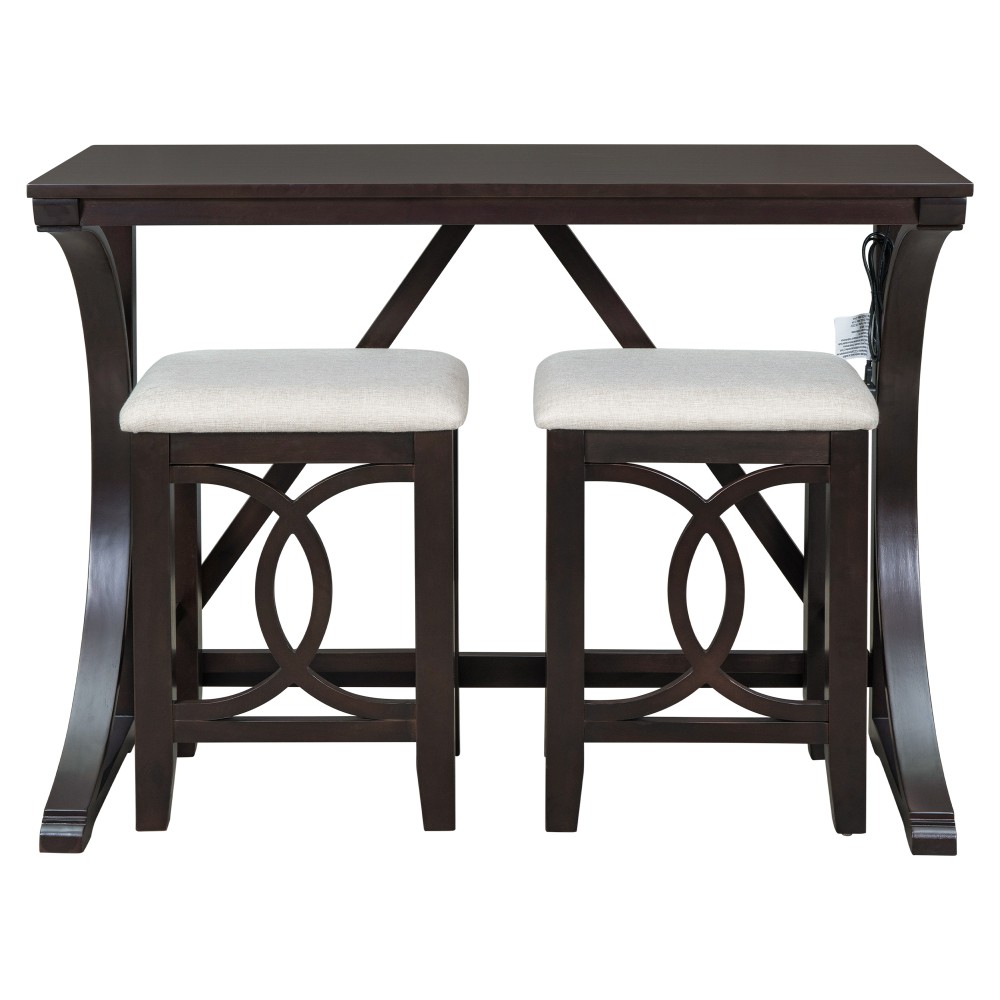 Dining Table with USB Ports and Padded Stool, Open Design