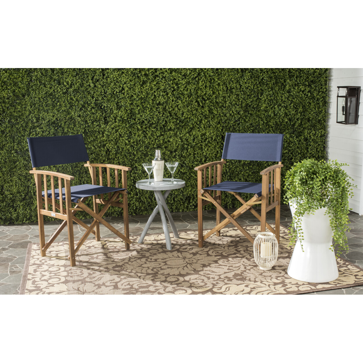 SAFAVIEH Outdoor Collection Laguna Director Chair | Natural/Navy |