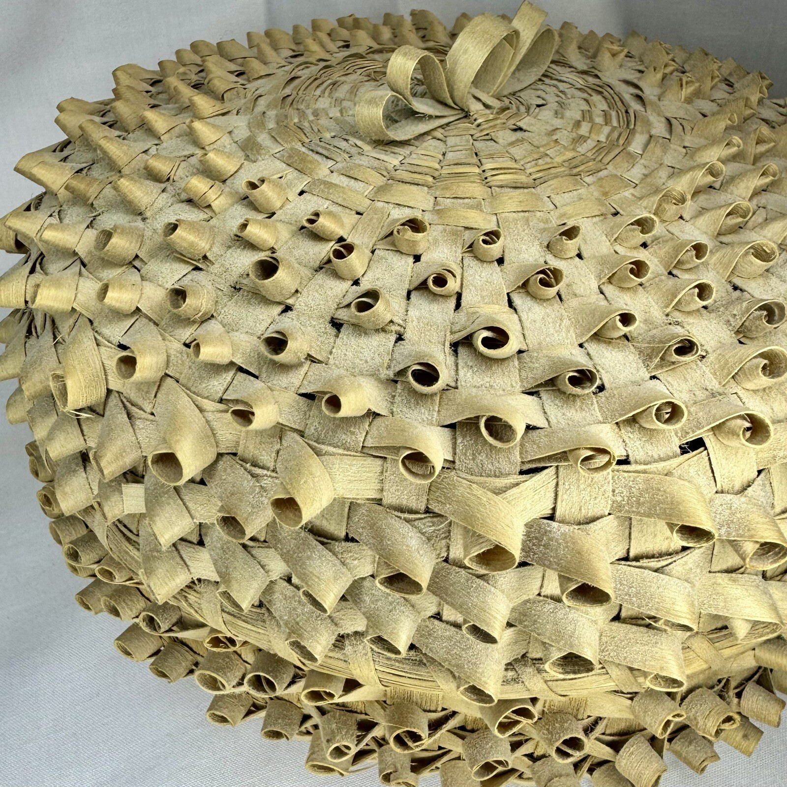 Handmade Vintage Porcupine Coil Curl Basket Native Indian Reed Lidded Weave