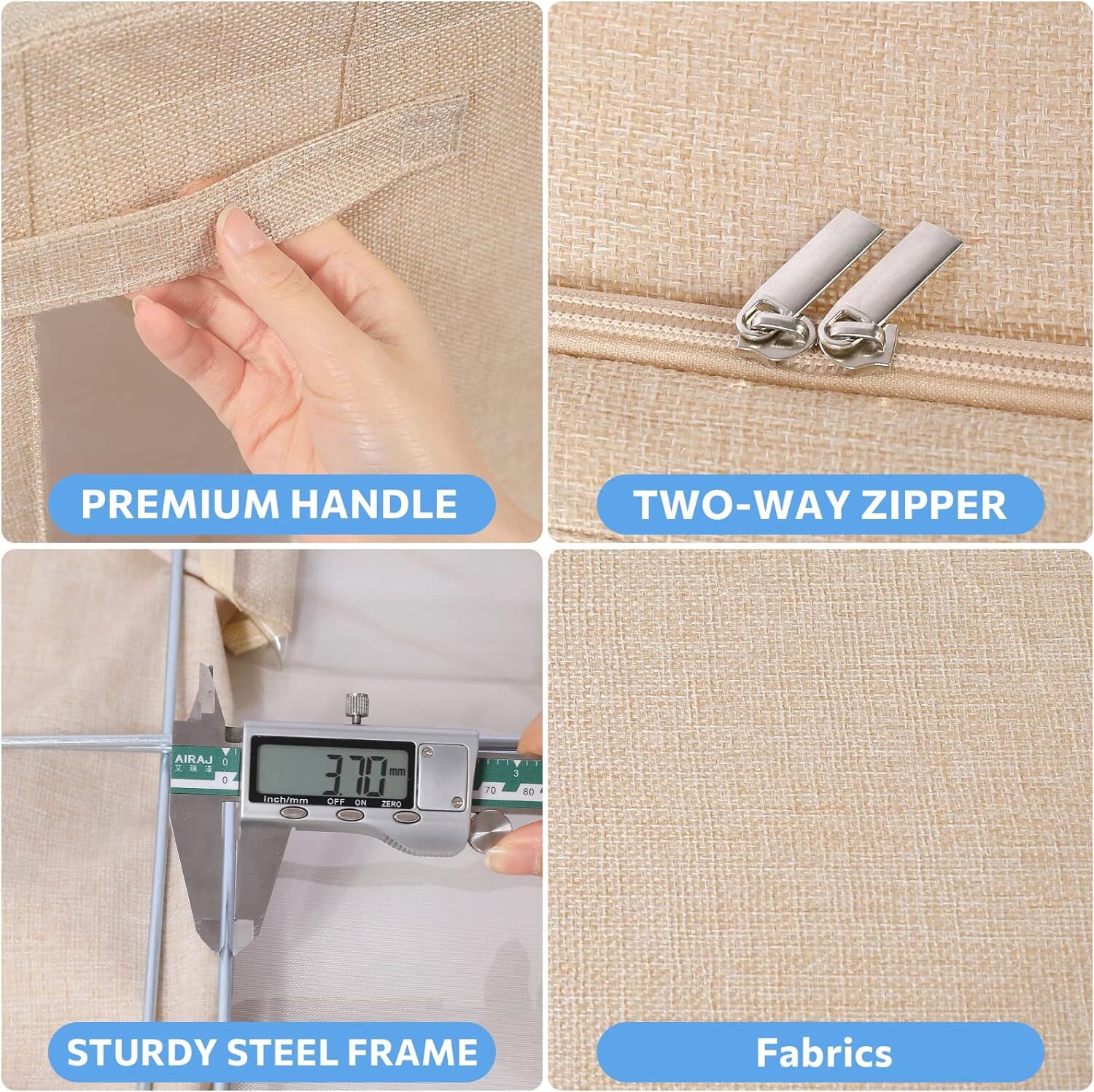 3Pack Foldable Storage Bins - Frame Box Linen Medium-36L, Beige