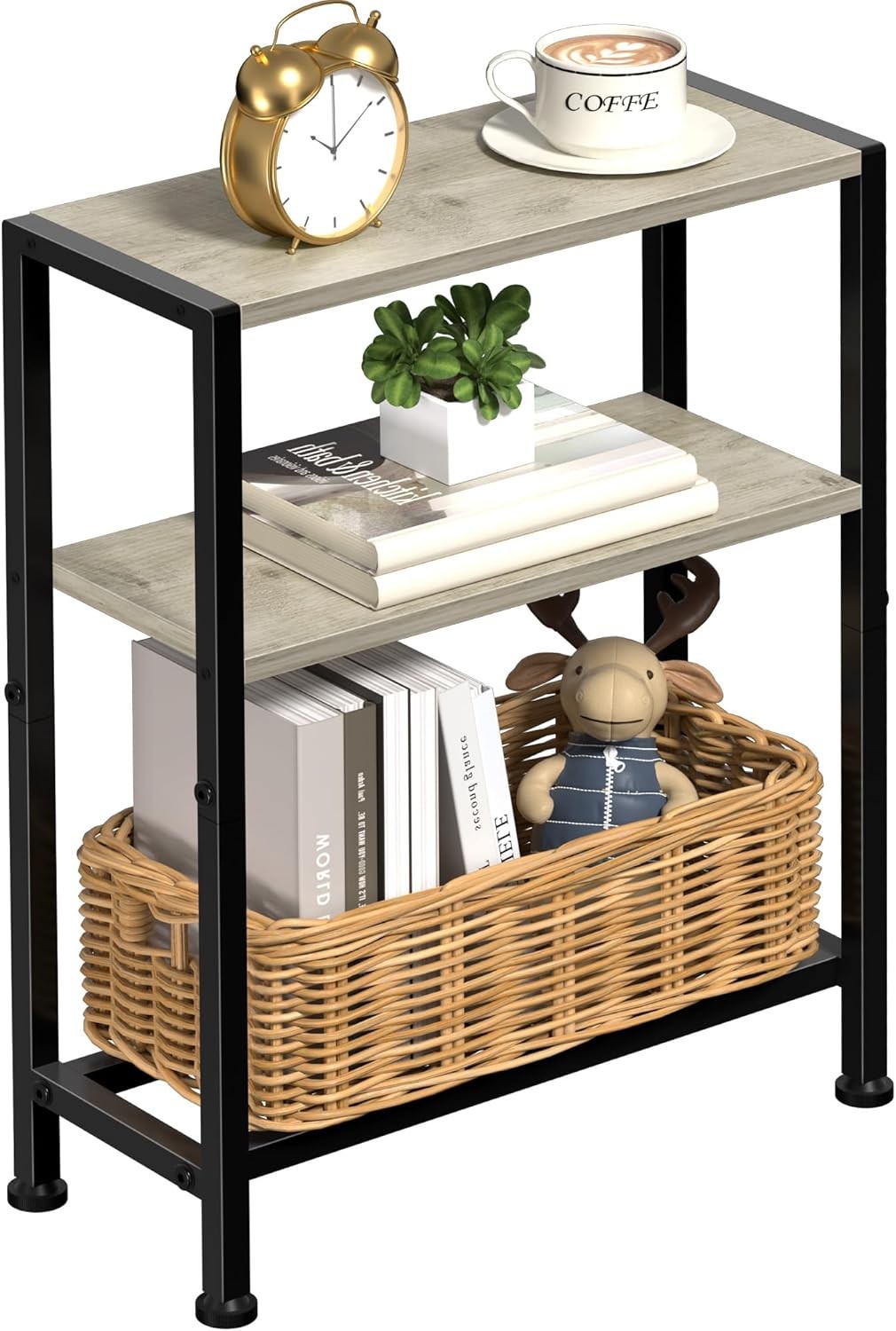 Narrow Side Table Small Space 2-Tier Small End Table W/ Shelf Holder Slim