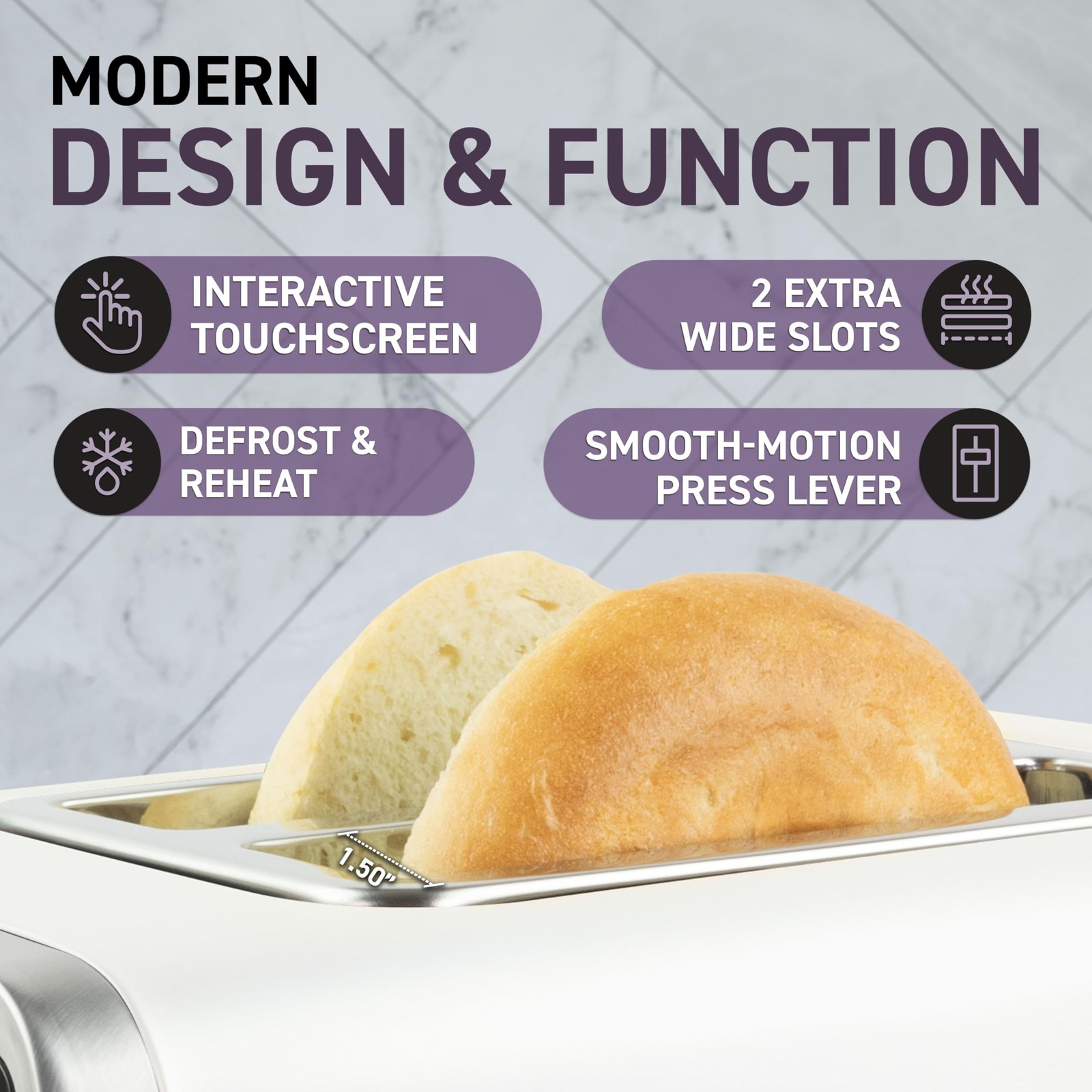 Inspirex Touch Screen Toaster - 2 Extra Wide Slots - 5 Bread Types and 6 Brownin