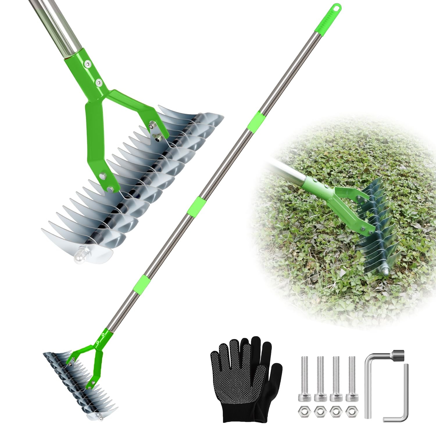 Thatch Rake for Lawn with 65inch Handle, 14 inch Dethatcher Rake for Grass to...