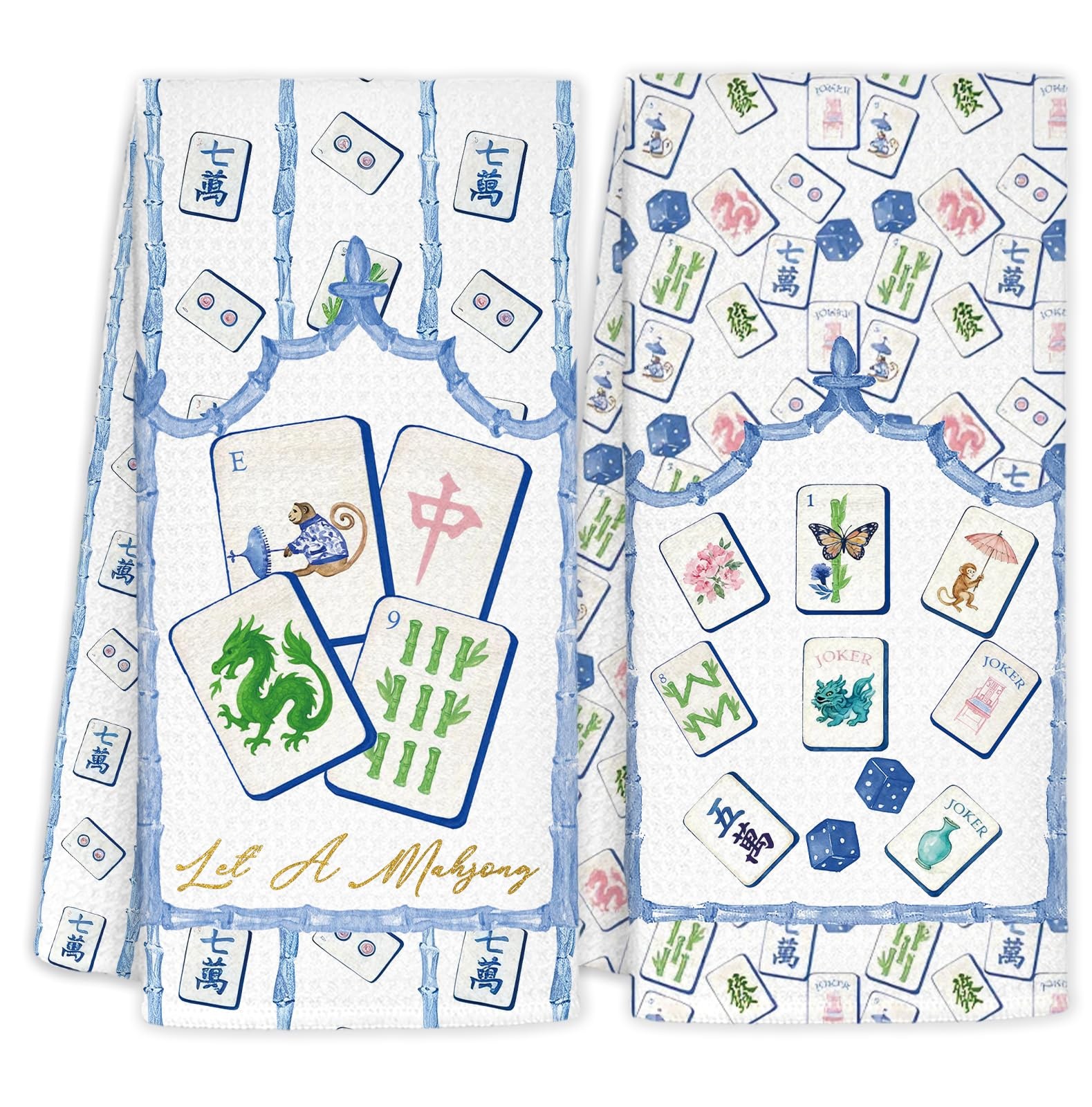 Chinoiserie Mahjong Lovers Gifts Kitchen Towels Set of 2,Mah Jong Player Gift...