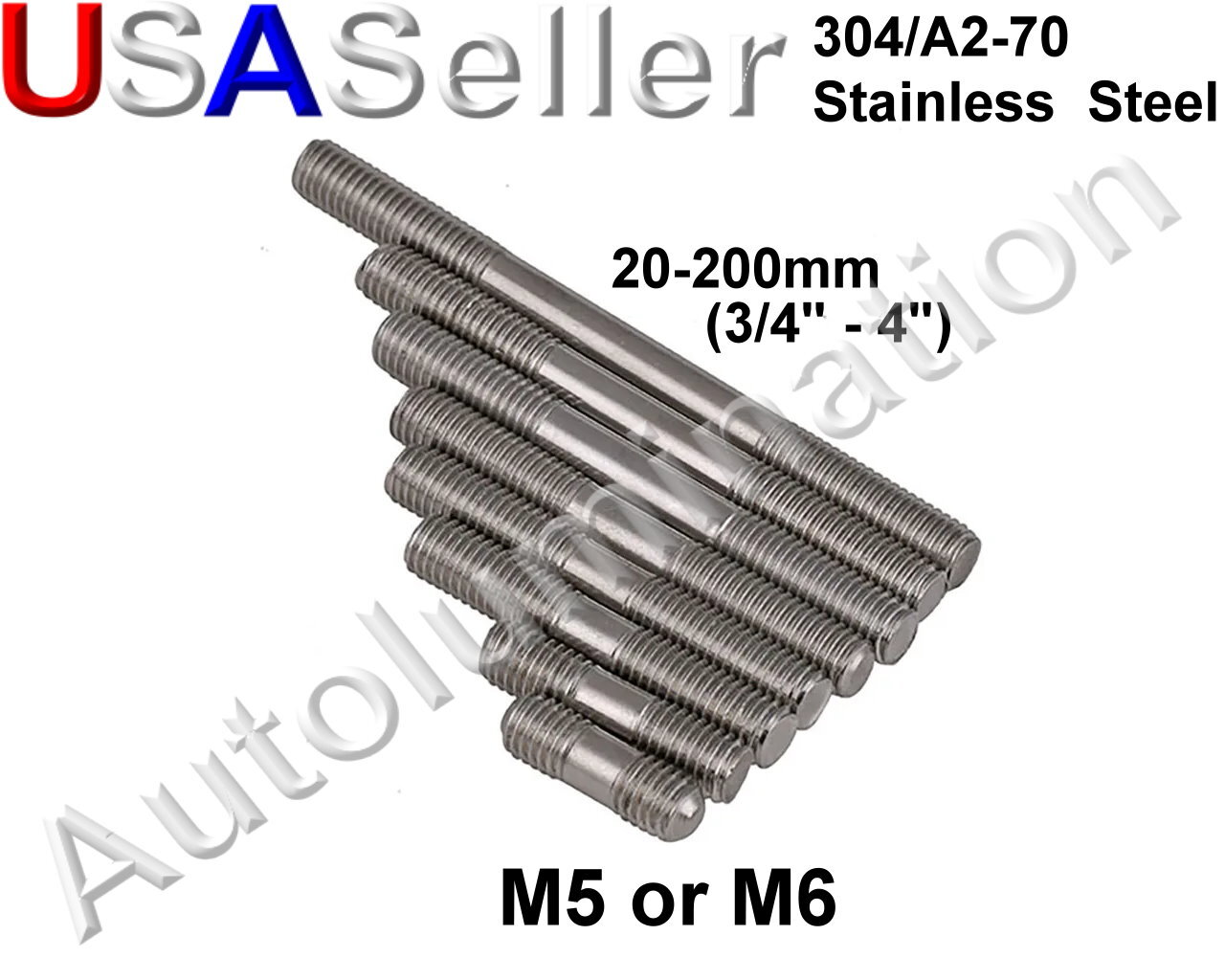 Metric M5 M6 x 1.0 Stainless Steel Double Sided Threaded Bolts Rod Studs Screws
