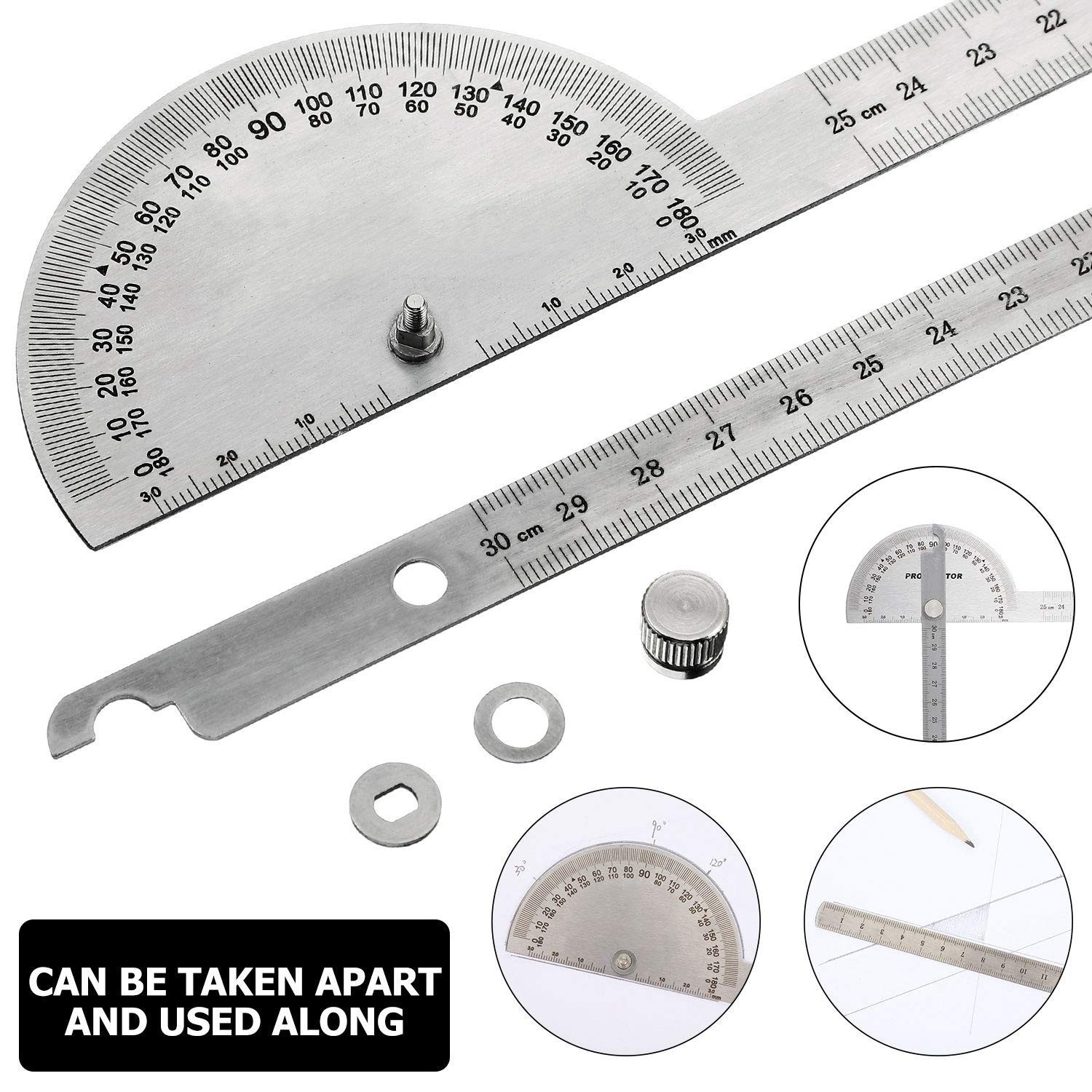 Angle Protractor Ruler Two Arm Stainless Steel Protractor Woodworking Ruler M...