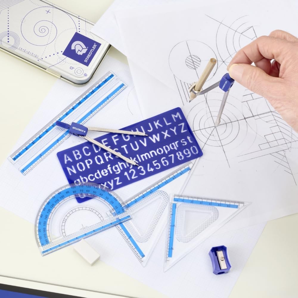 STAEDTLER 10-Piece Math Set with Metal Compass, 6" Ruler & Multicolor
