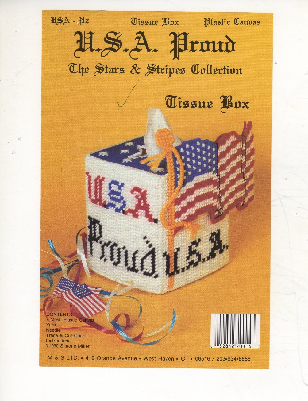 U.S.A. PROUD BOUTIQUE TISSUE BOX COVER  plastic canvas  PATTERN (#TF0629)