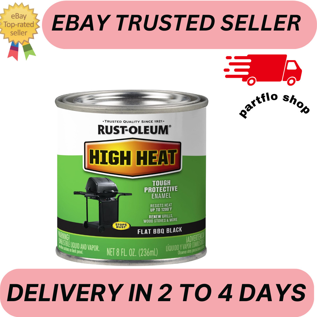 Rust-Oleum 7778730 High Heat Brush Protective Enamel Paint, Half Pint, Flat BBQ