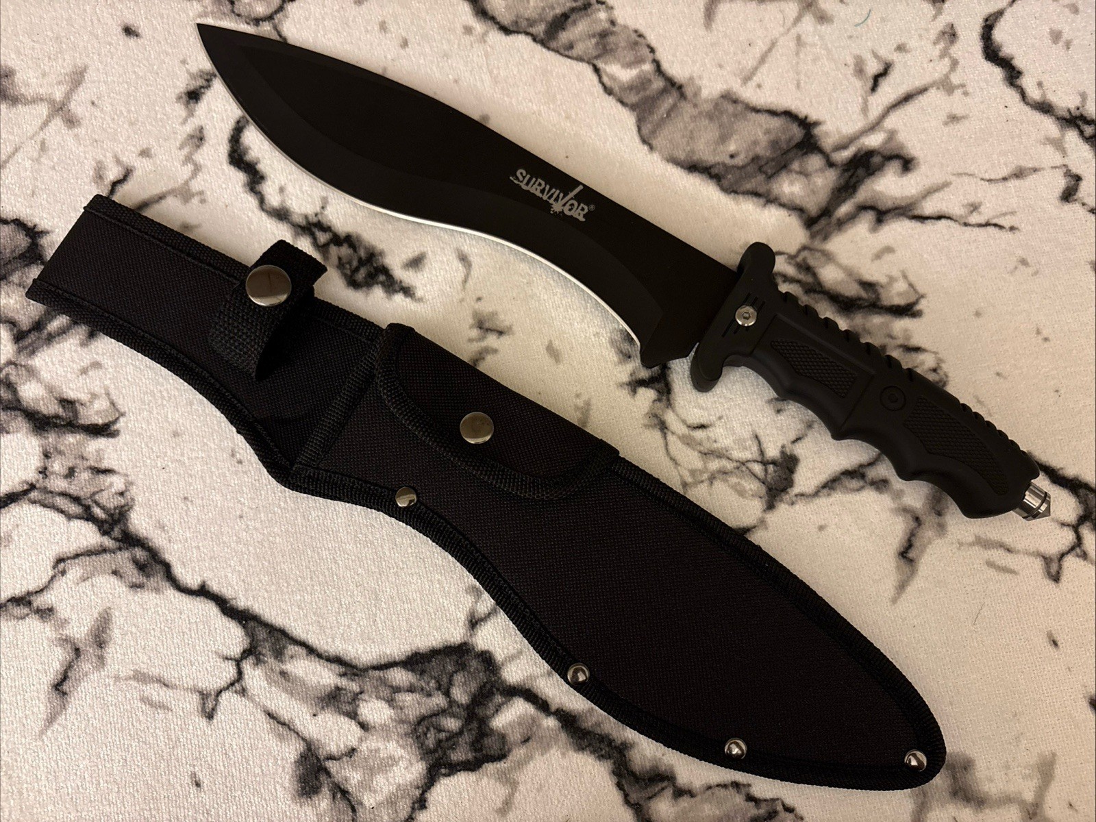 Survivor HK-717 Black Fixed Blade W/Glass Breaker & Sheath Made In USA