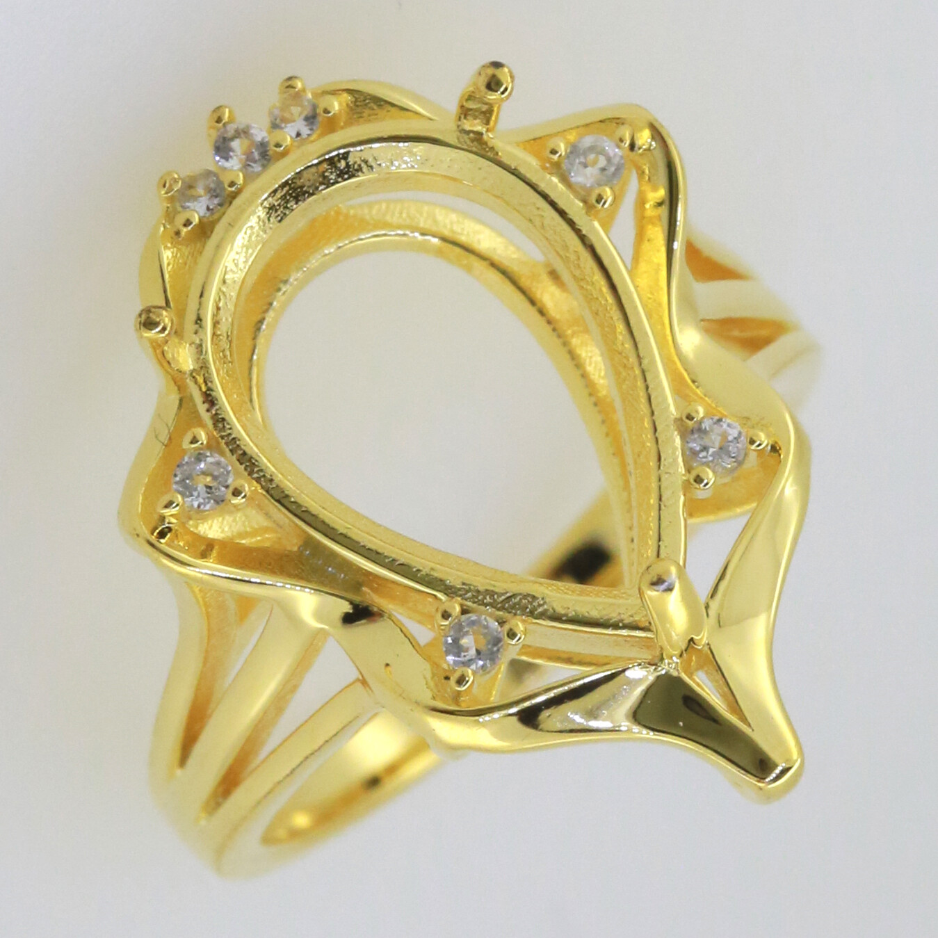 Yellow Sterling Silver Semi Mount Ring Setting Pear PE 16X11mm White Topaz