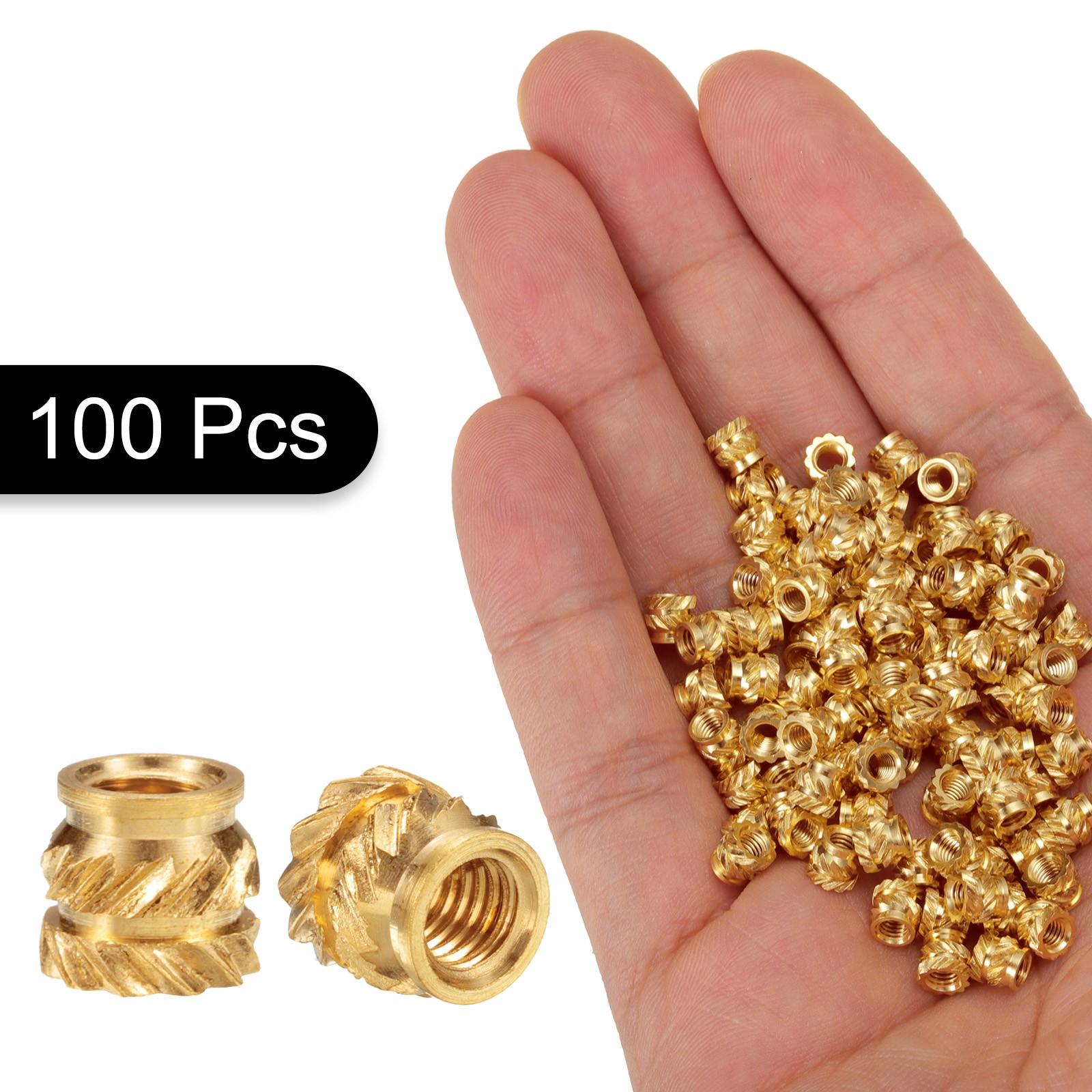 100pcs M3 Threaded Inserts Brass Heat Set Insert M3x4.5mm, OD 5mm Knurled Nuts